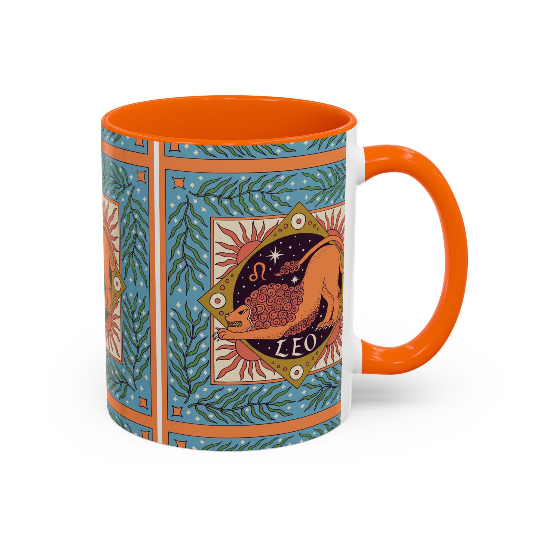 Vibrant Leo Zodiac Coffee Mug, Custom Ceramic 11oz & 15oz Colorful Design - Ira World Art LLC