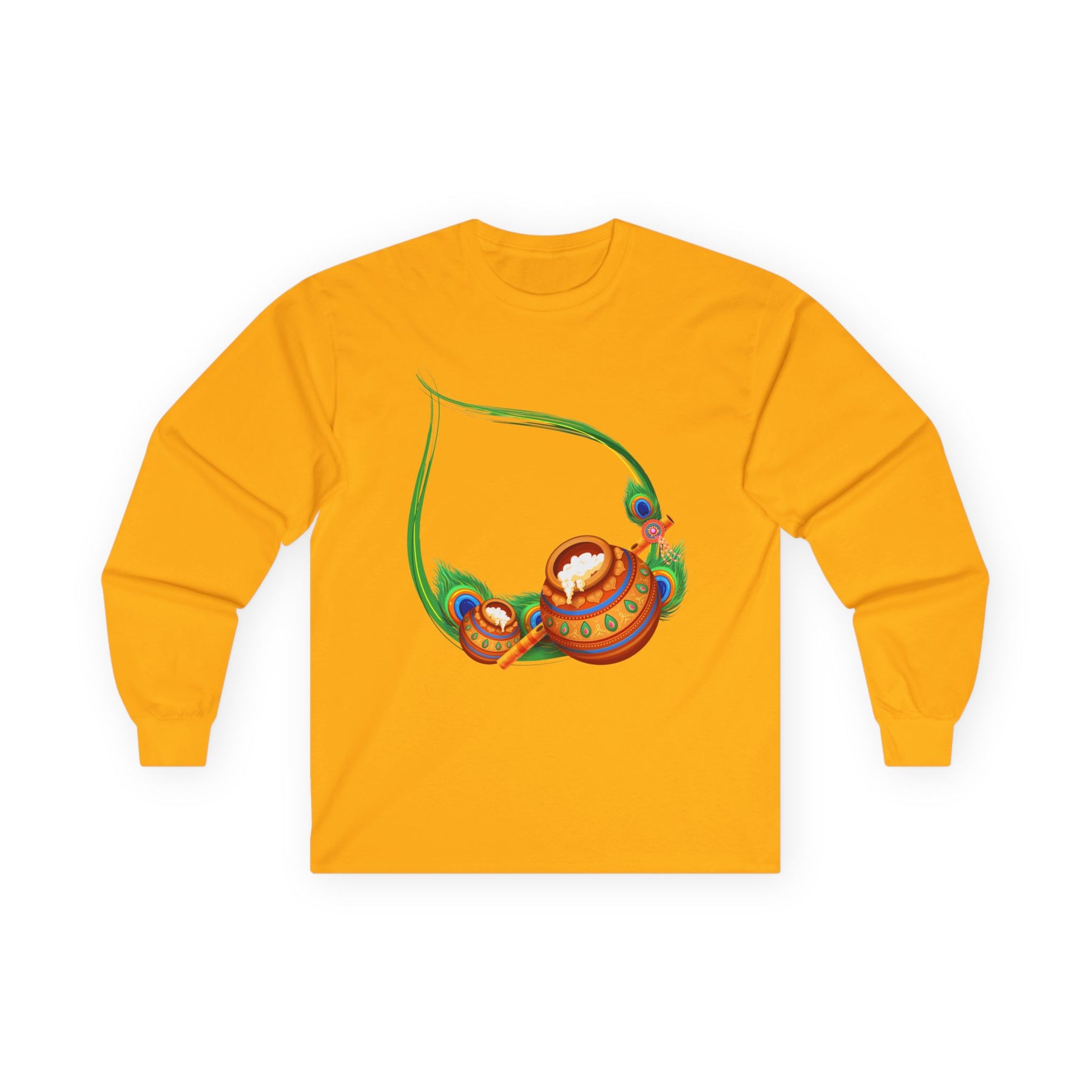 Krishna Matka Long Sleeve Tee, Indian God Full Sleeve Shirt, Religious Unisex Cotton Top, Krishna Art Tee, Festival Clothing, Hindu Long - Ira World Art LLC