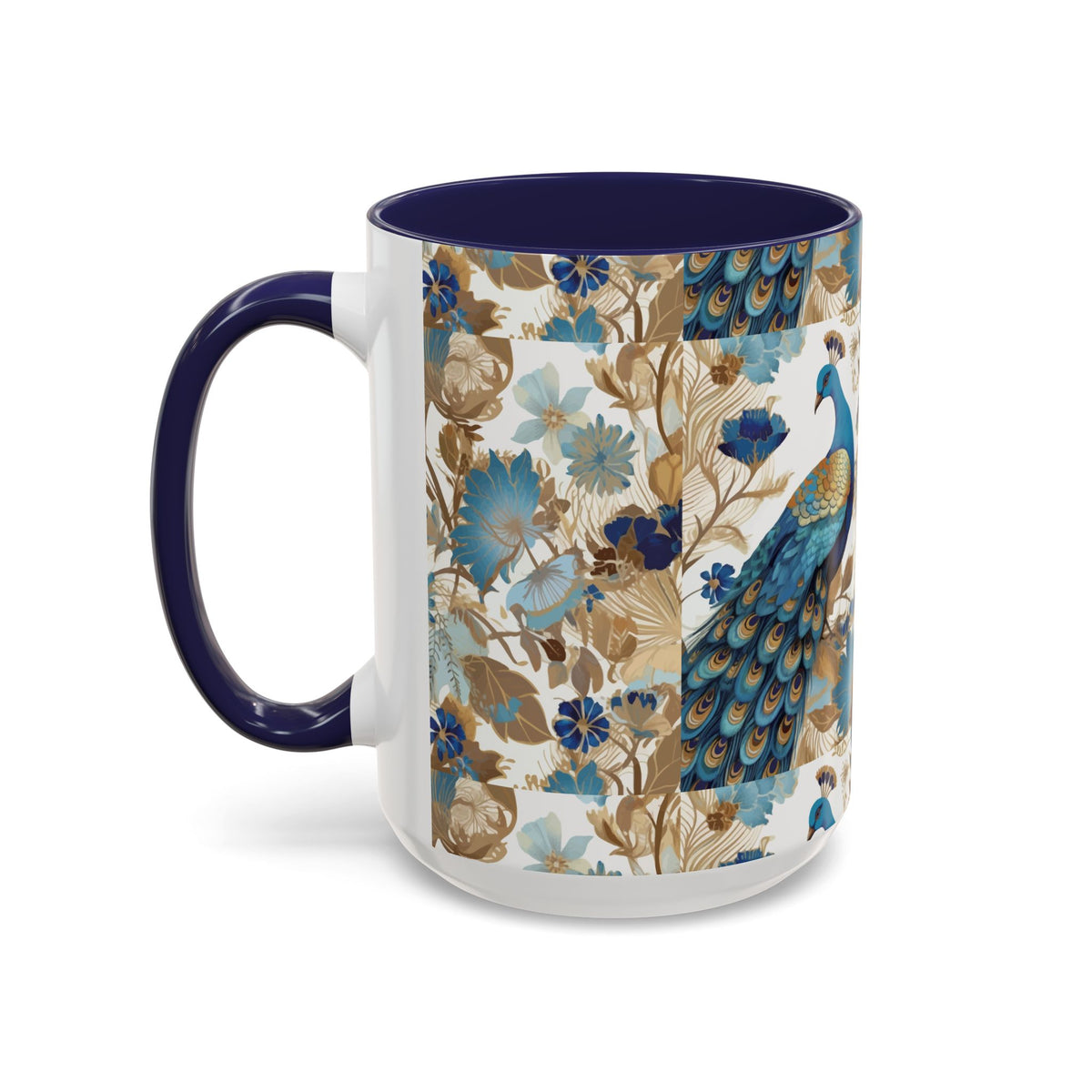 Elegant Peacock Ceramic Coffee Mug, Colorful 11oz & 15oz Custom Design - Ira World Art LLC