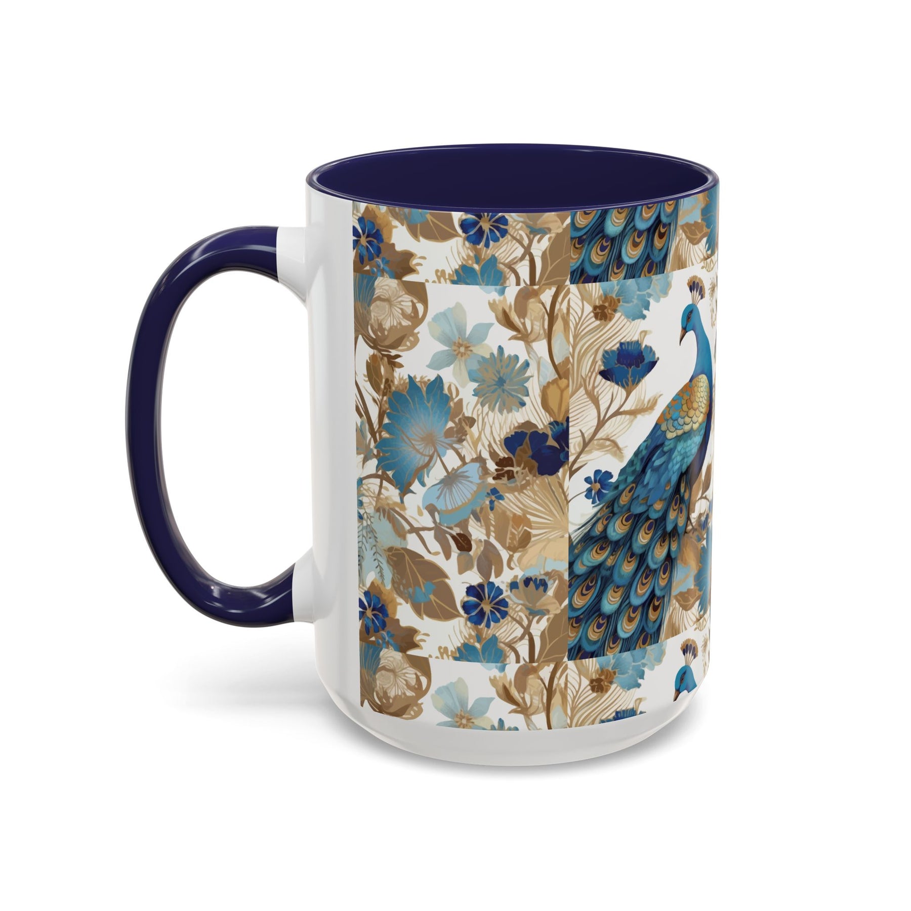 Elegant Peacock Ceramic Coffee Mug, Colorful 11oz & 15oz Custom Design - Ira World Art LLC