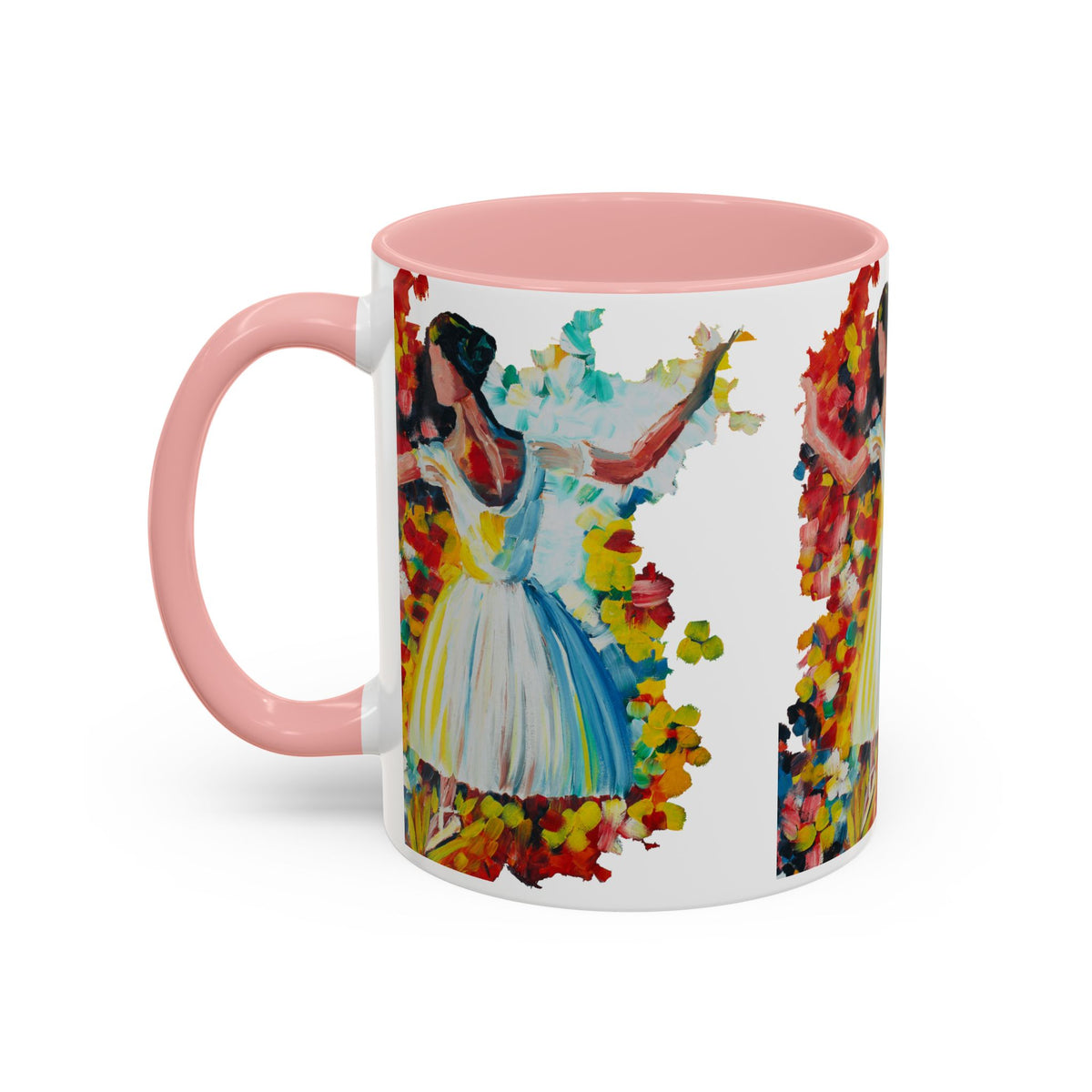 Colorful Ballet Latte Mug, Artistic Ceramic Coffee Cup with Floral Design - Ira World Art LLC