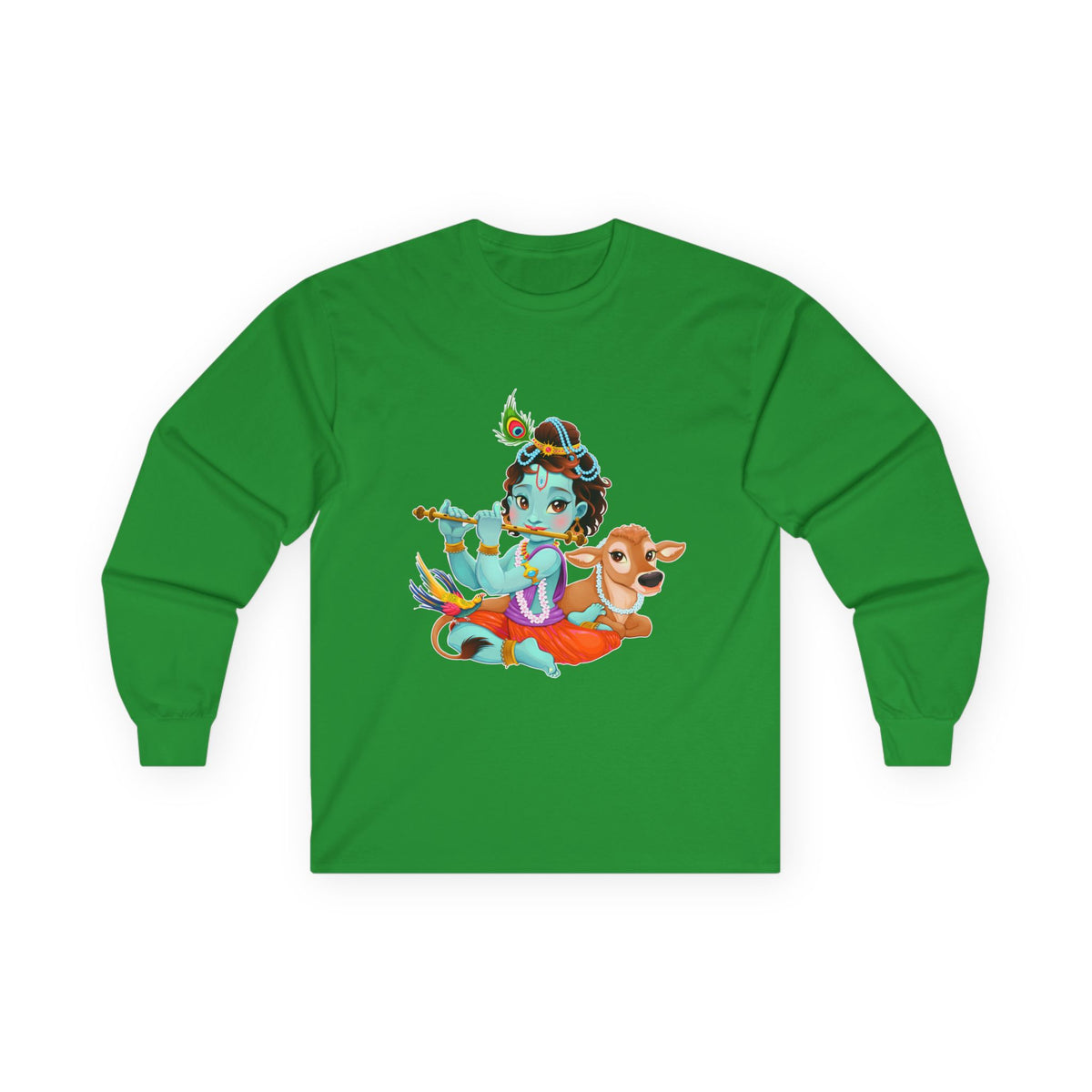Krishna with Cow Full Sleeves Tshirt, Unisex Cotton Shirt, Long Sleeve Tee, Religious Gift, Hindu Deity Top, Cow Lover Apparel - Ira World Art LLC