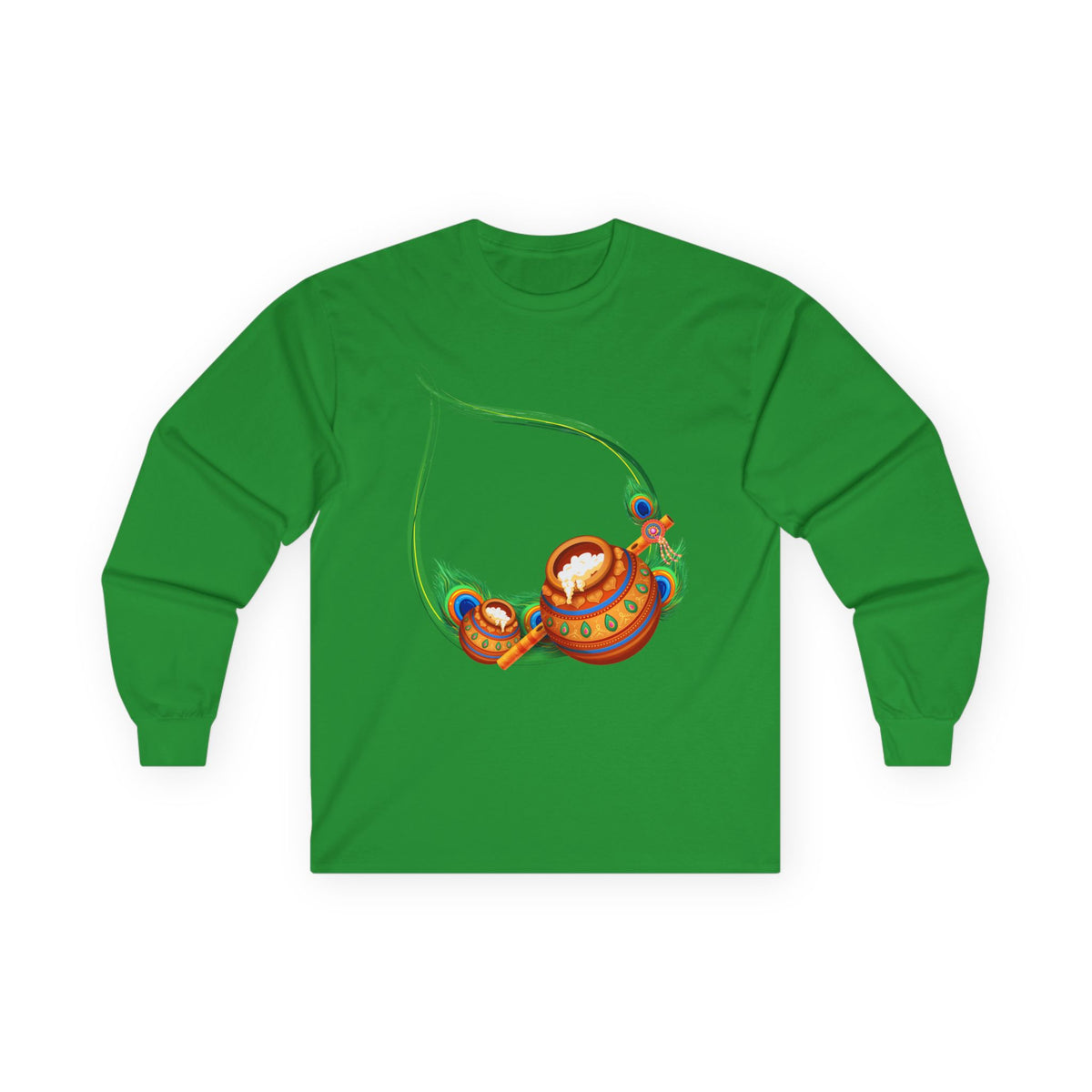 Krishna Matka Long Sleeve Tee, Indian God Full Sleeve Shirt, Religious Unisex Cotton Top, Krishna Art Tee, Festival Clothing, Hindu Long - Ira World Art LLC