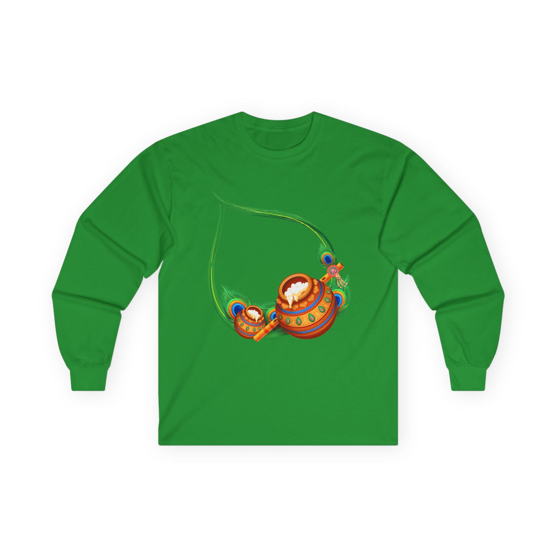Krishna Matka Long Sleeve Tee, Indian God Full Sleeve Shirt, Religious Unisex Cotton Top, Krishna Art Tee, Festival Clothing, Hindu Long - Ira World Art LLC