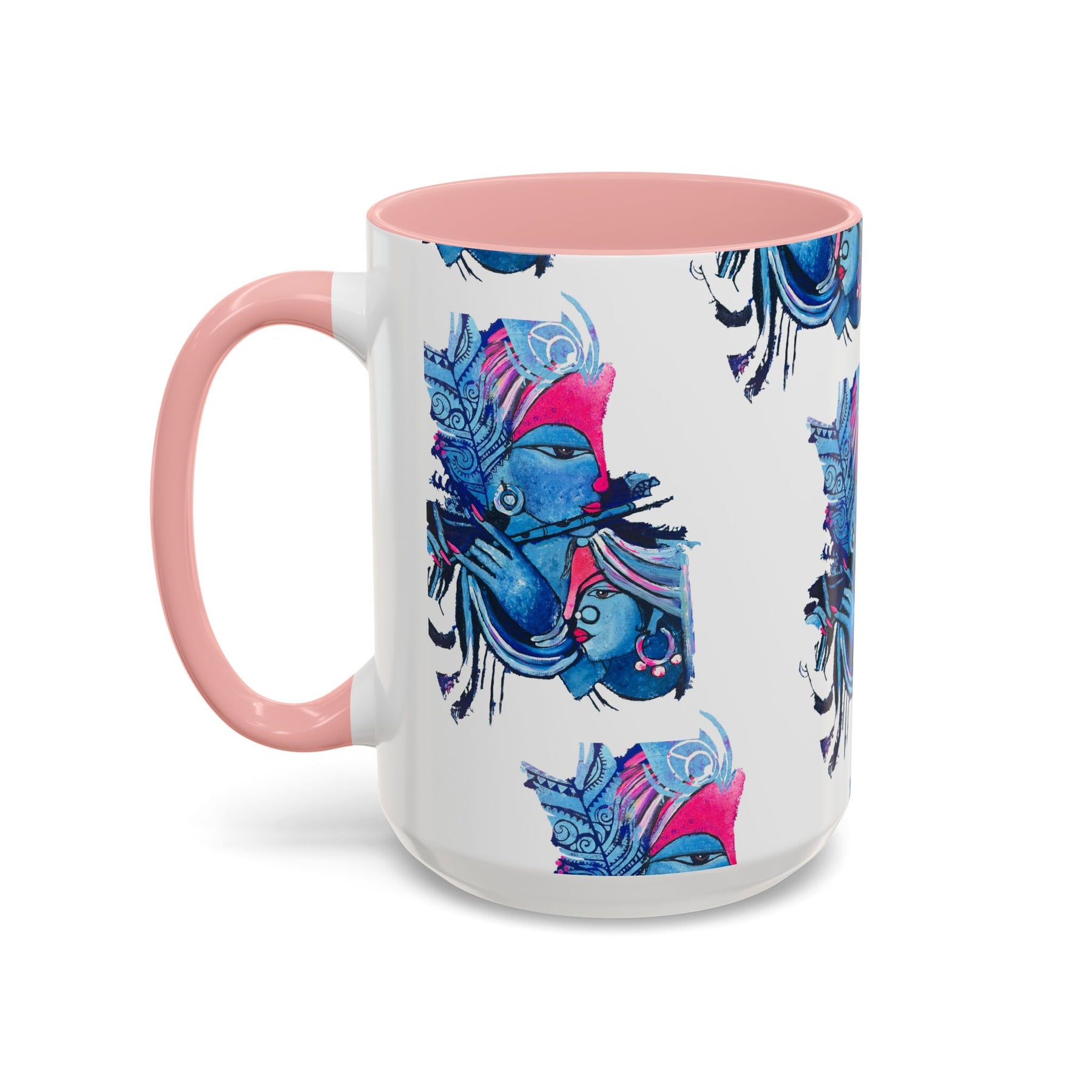 Vibrant Blue Ceramic Coffee Mug with Artistic Hindu Design, 11oz & 15oz - Ira World Art LLC