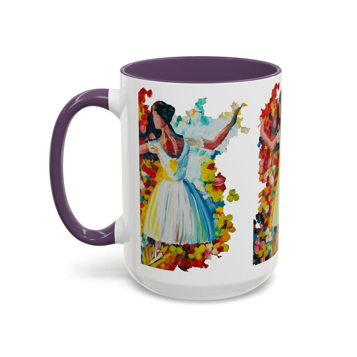 Colorful Ballet Latte Mug, Artistic Ceramic Coffee Cup with Floral Design - Ira World Art LLC