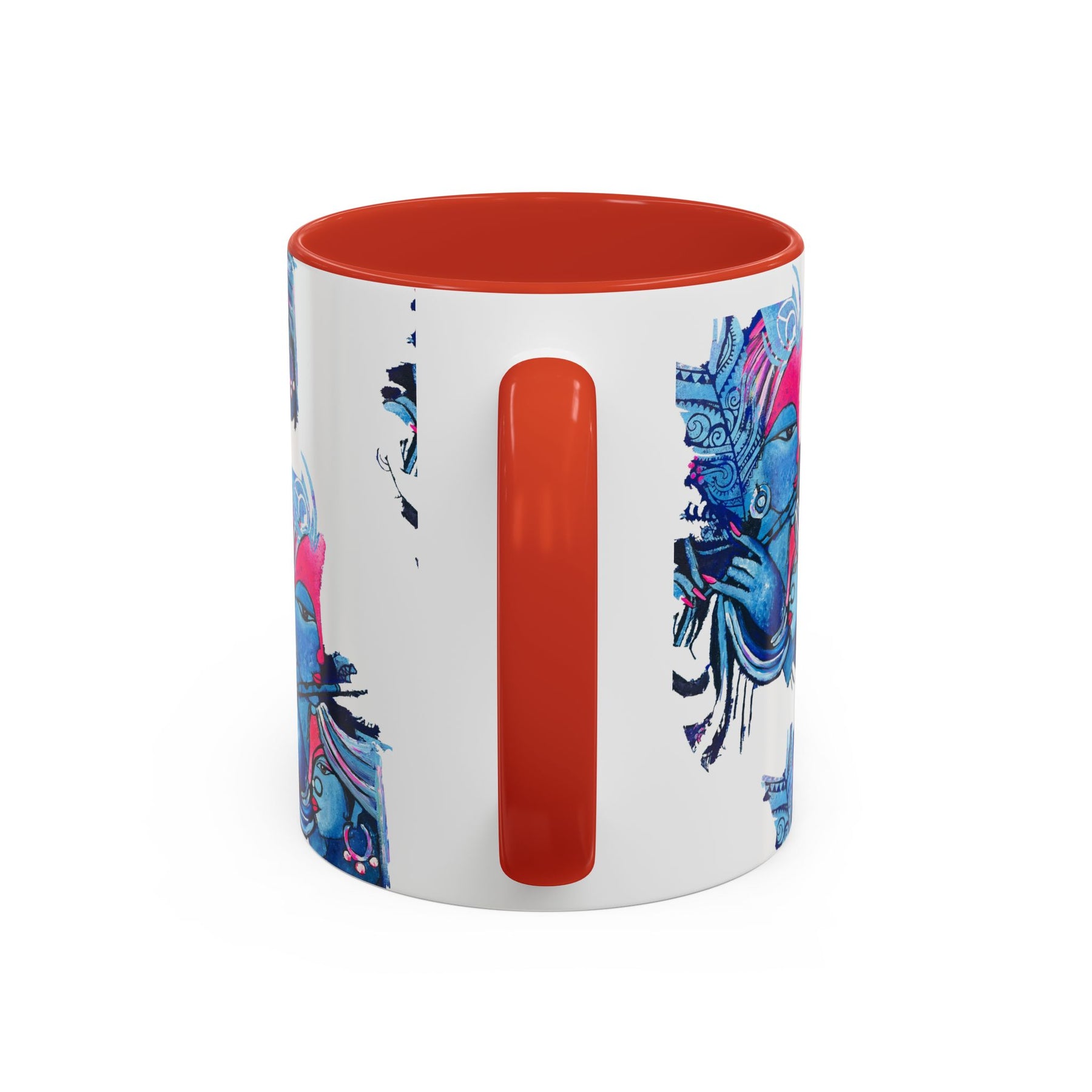 Vibrant Blue Ceramic Coffee Mug with Artistic Hindu Design, 11oz & 15oz - Ira World Art LLC