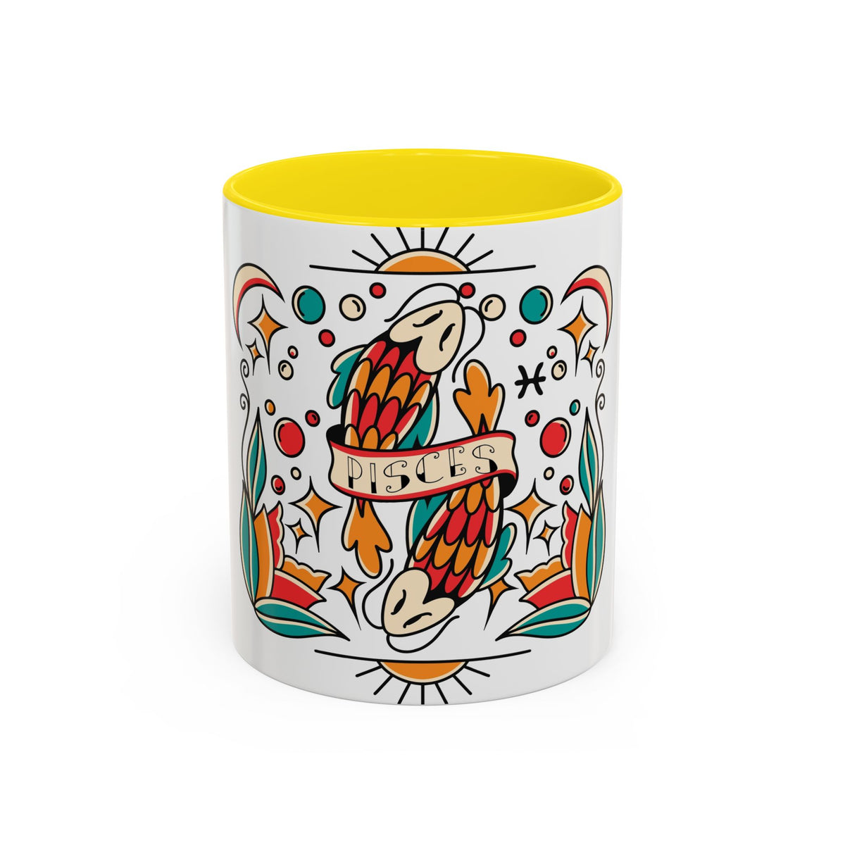 Colorful Pisces Zodiac Mug, Painted Ceramic 11oz Unique Coffee Cup - Ira World Art LLC
