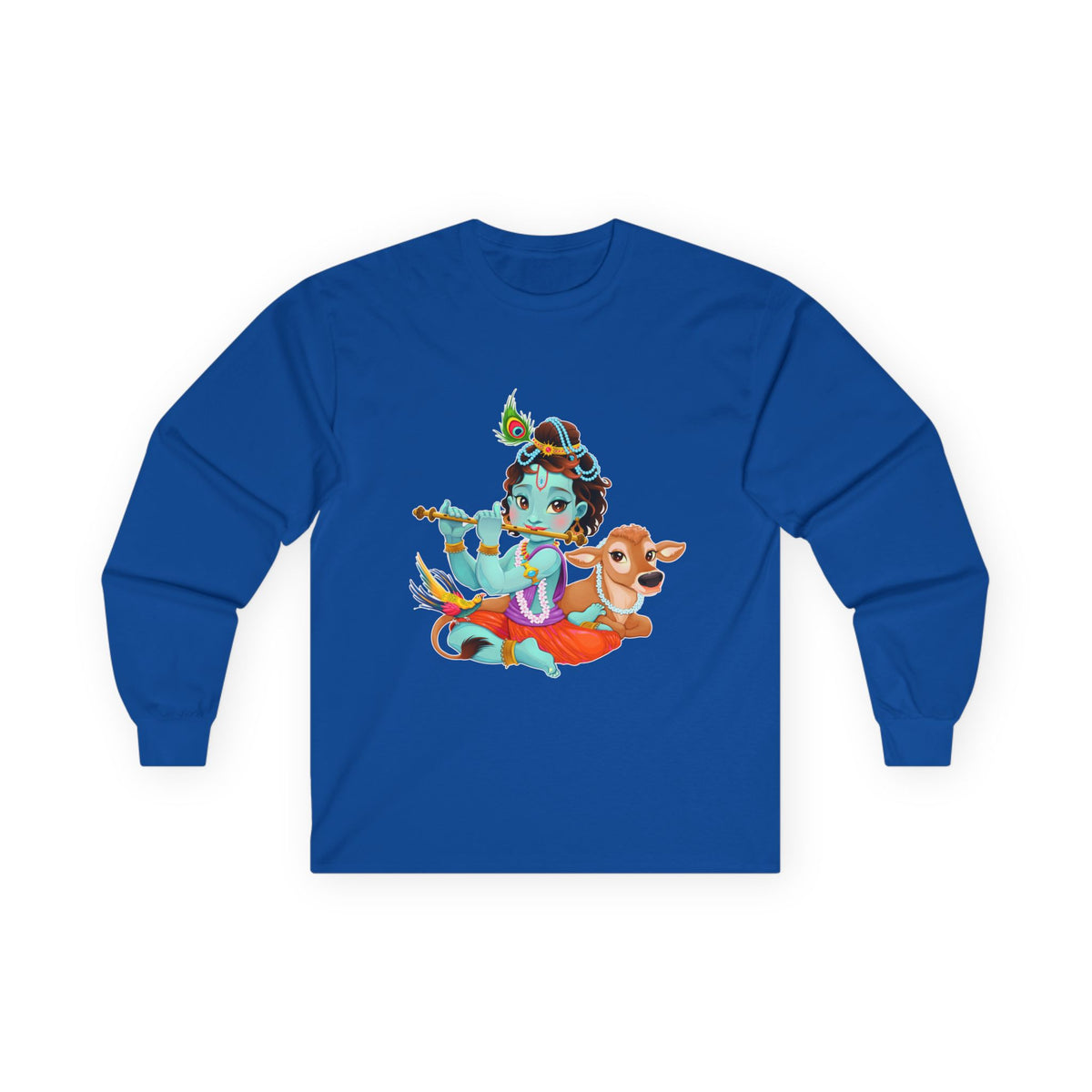 Krishna with Cow Full Sleeves Tshirt, Unisex Cotton Shirt, Long Sleeve Tee, Religious Gift, Hindu Deity Top, Cow Lover Apparel - Ira World Art LLC