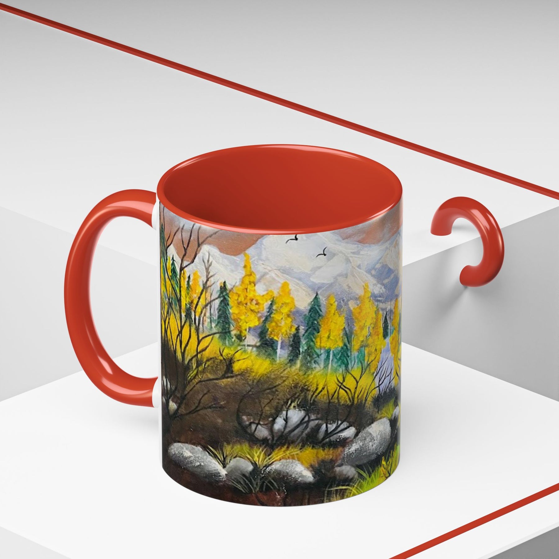 Boho Forest Artistic 11oz Ceramic Mug with Painted Fall Design, Cute Gift - Ira World Art LLC