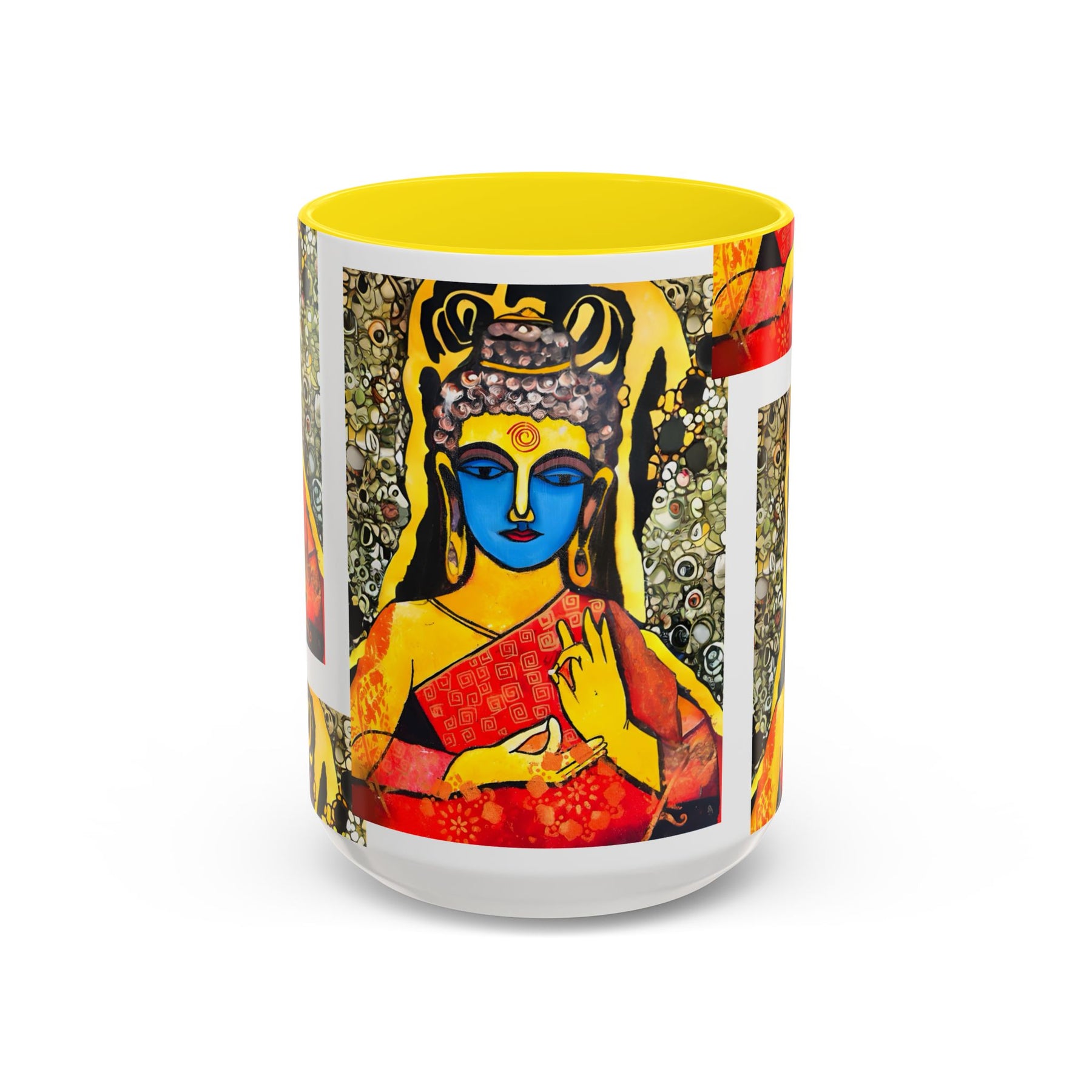 Inspirational Yoga Ceramic Mug, Colorful Buddhist Painting, 11oz & 15oz Unique Coffee Cup - Ira World Art LLC