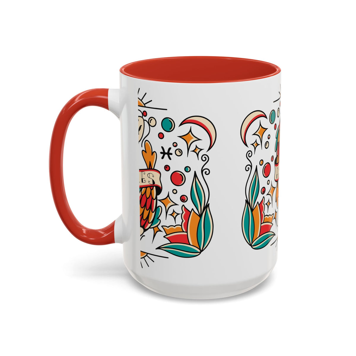 Colorful Pisces Zodiac Mug, Painted Ceramic 11oz Unique Coffee Cup - Ira World Art LLC