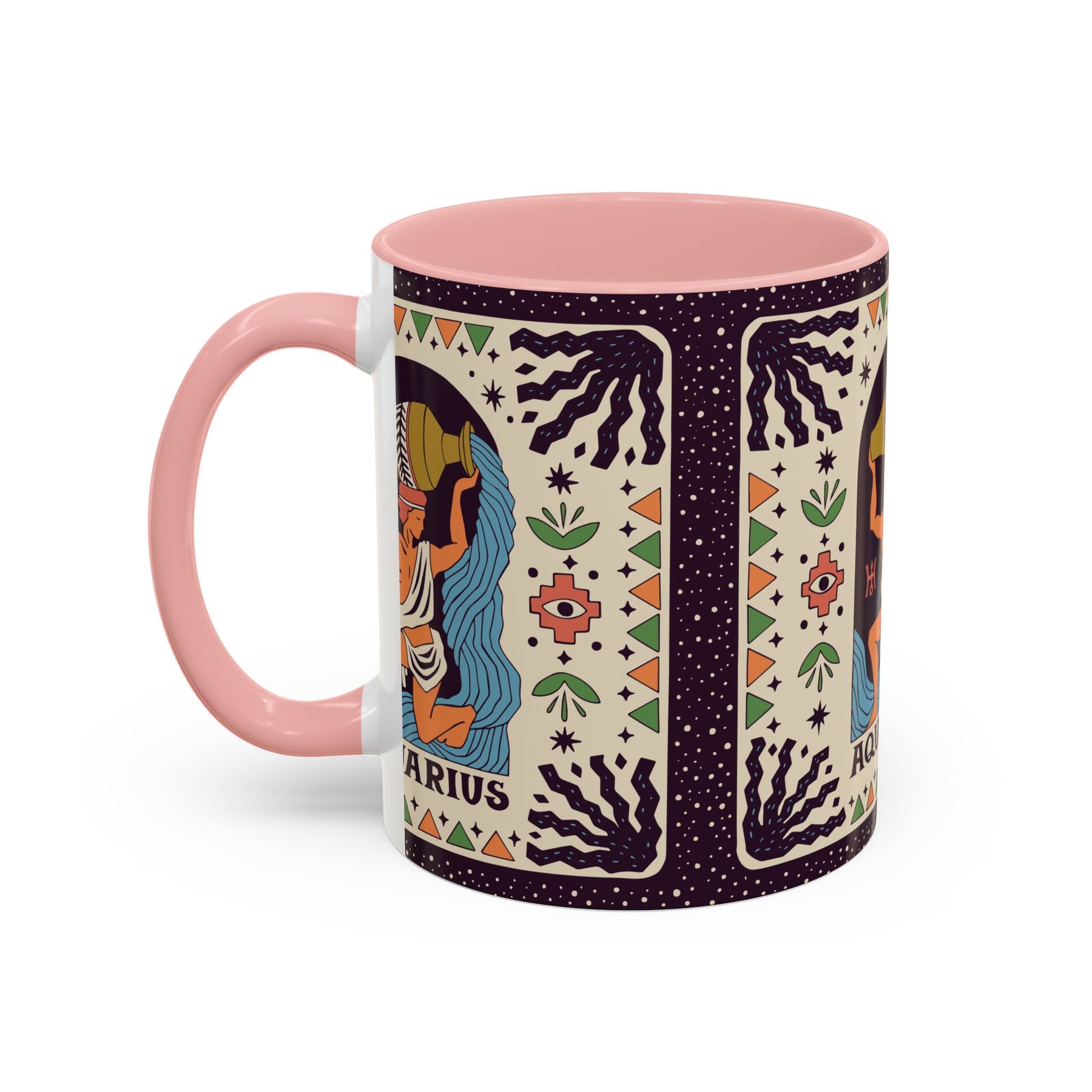 Aquarius Zodiac Painted Mug, Custom Ceramic 11oz and 15oz Coffee Cup - Ira World Art LLC