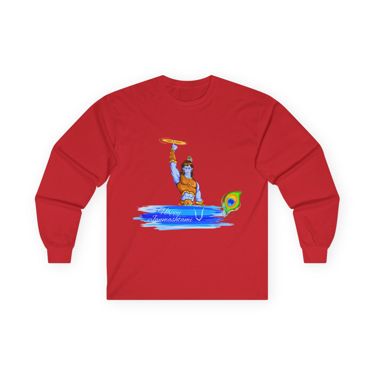 Krishna With Sudarshan Long Sleeve Tee, Unisex Shirt, Hindu God Graphic Tee, Spiritual Apparel, Religious Clothing, Krishna Festival Shirt - Ira World Art LLC
