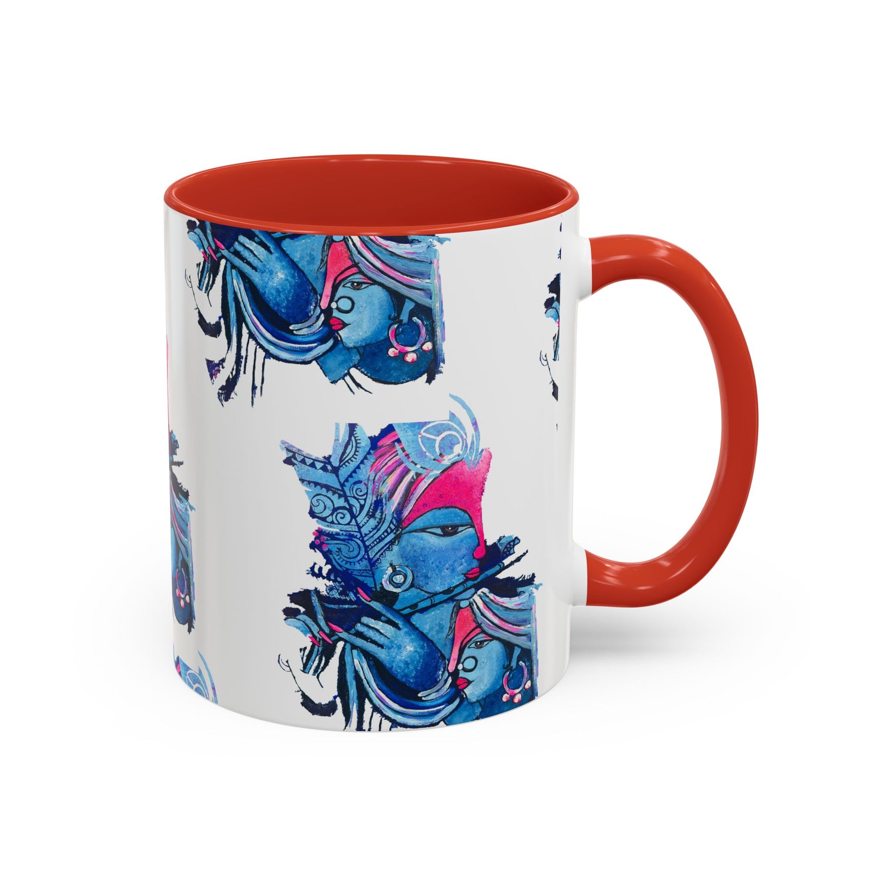 Vibrant Blue Ceramic Coffee Mug with Artistic Hindu Design, 11oz & 15oz - Ira World Art LLC