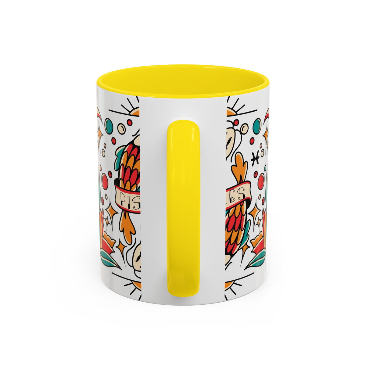 Colorful Pisces Zodiac Mug, Painted Ceramic 11oz Unique Coffee Cup - Ira World Art LLC