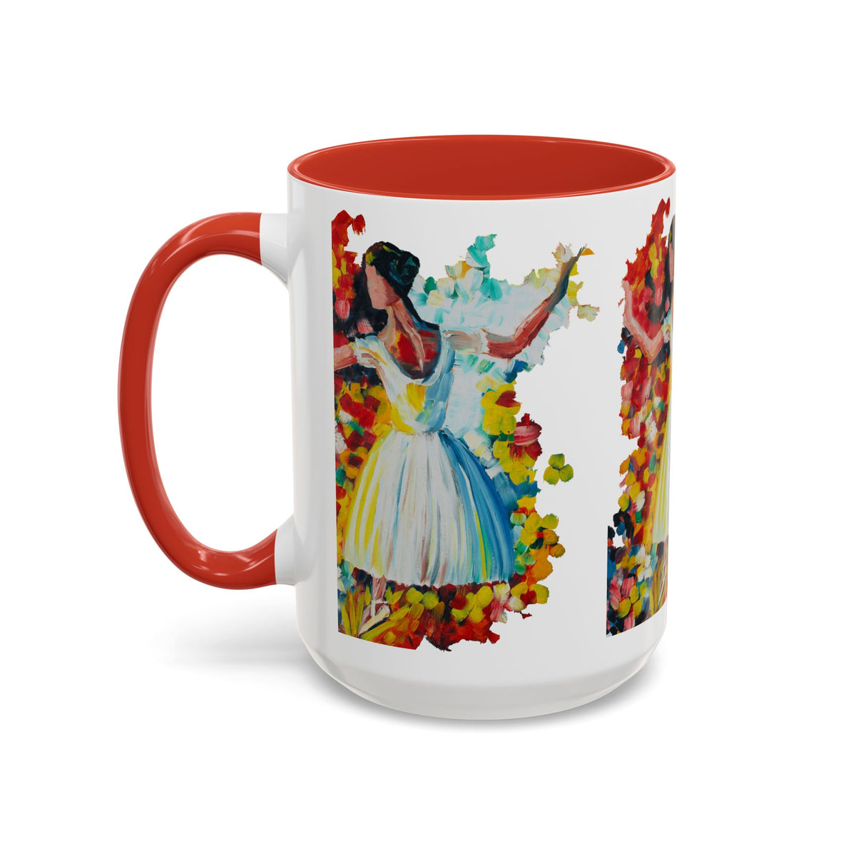 Colorful Ballet Latte Mug, Artistic Ceramic Coffee Cup with Floral Design - Ira World Art LLC