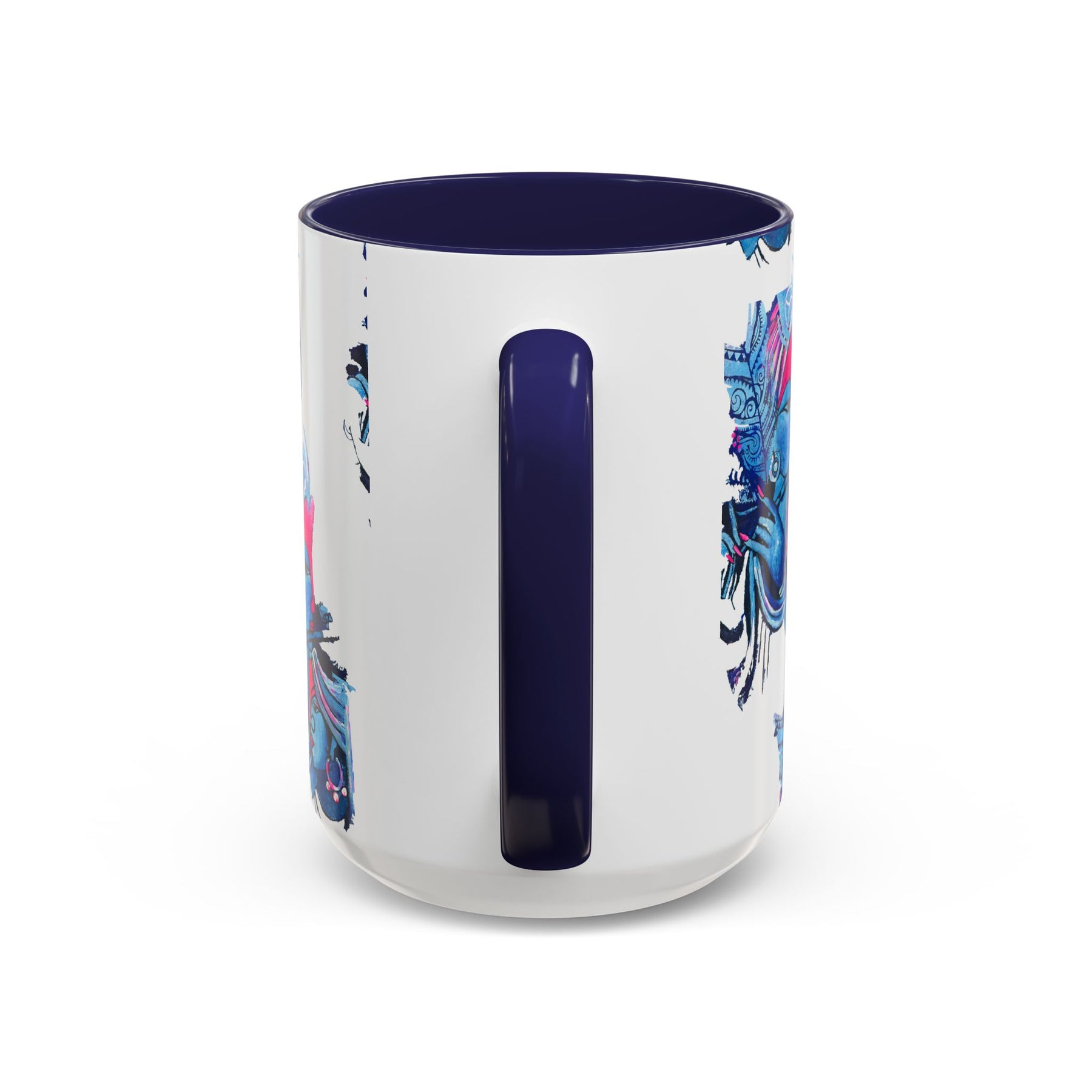 Vibrant Blue Ceramic Coffee Mug with Artistic Hindu Design, 11oz & 15oz - Ira World Art LLC