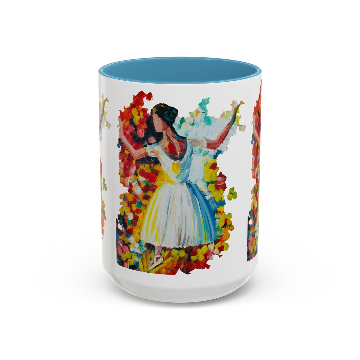Colorful Ballet Latte Mug, Artistic Ceramic Coffee Cup with Floral Design - Ira World Art LLC