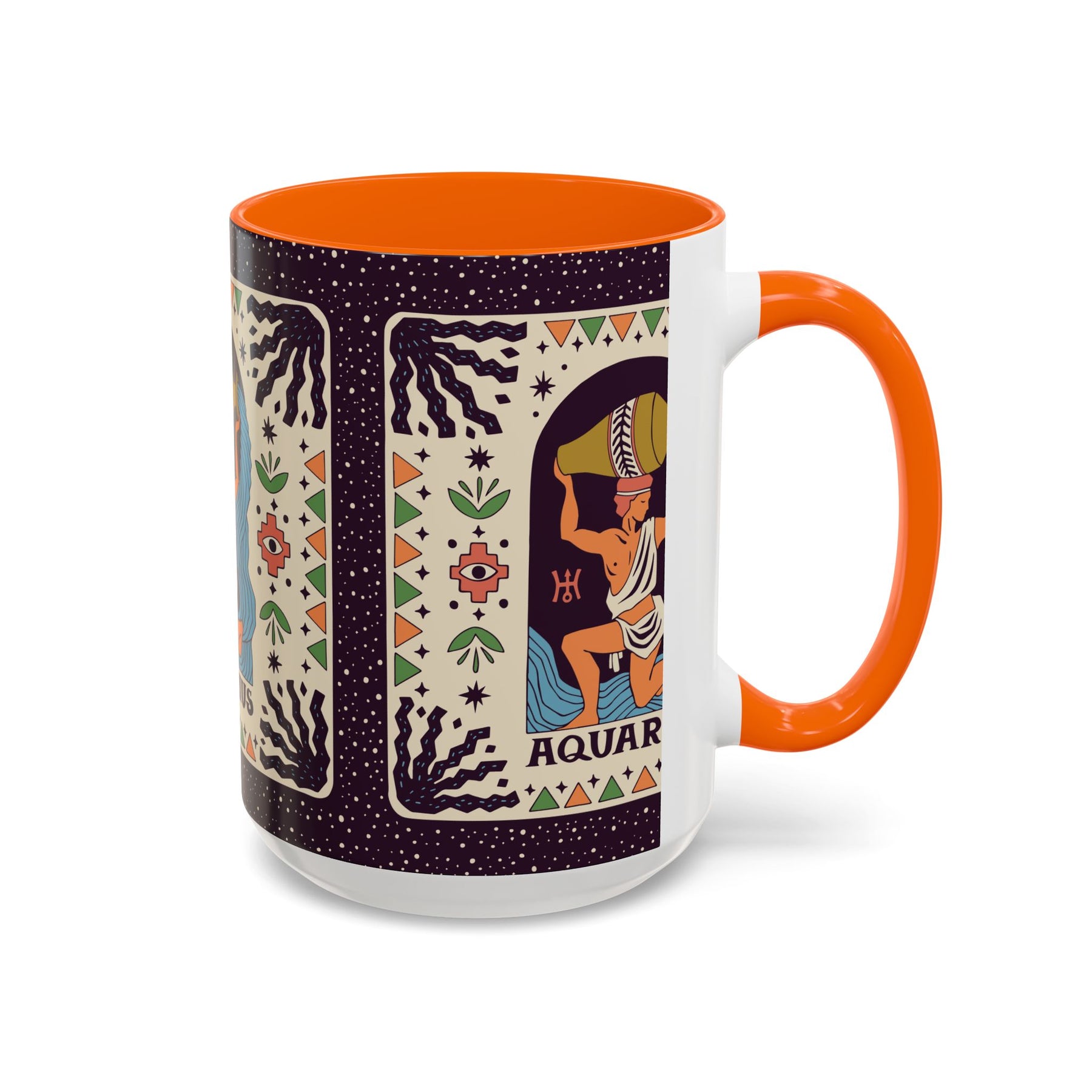 Aquarius Zodiac Painted Mug, Custom Ceramic 11oz and 15oz Coffee Cup - Ira World Art LLC