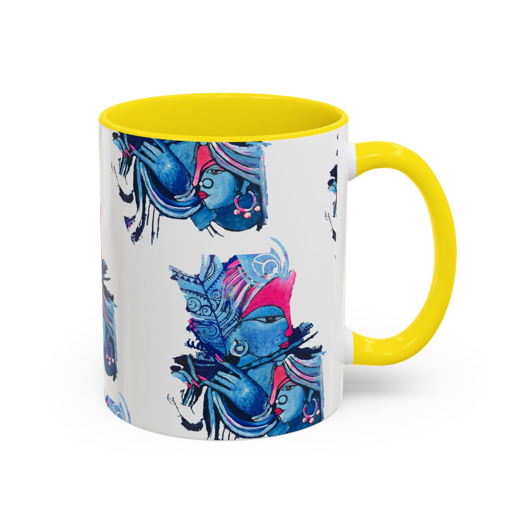 Vibrant Blue Ceramic Coffee Mug with Artistic Hindu Design, 11oz & 15oz - Ira World Art LLC