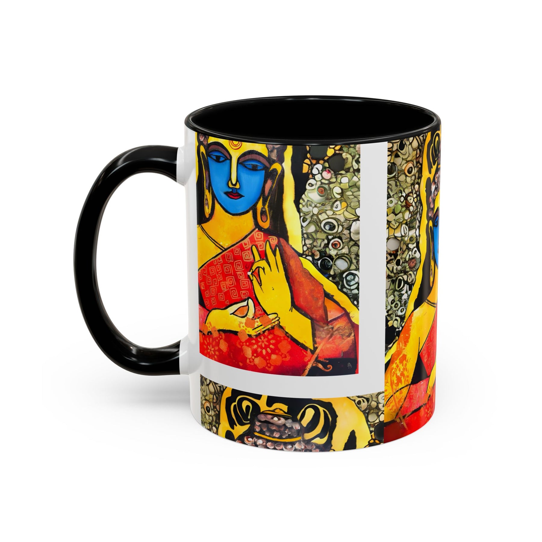 Inspirational Yoga Ceramic Mug, Colorful Buddhist Painting, 11oz & 15oz Unique Coffee Cup - Ira World Art LLC