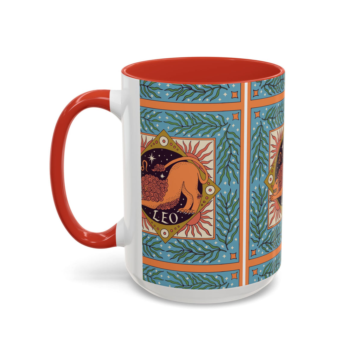 Vibrant Leo Zodiac Coffee Mug, Custom Ceramic 11oz & 15oz Colorful Design - Ira World Art LLC