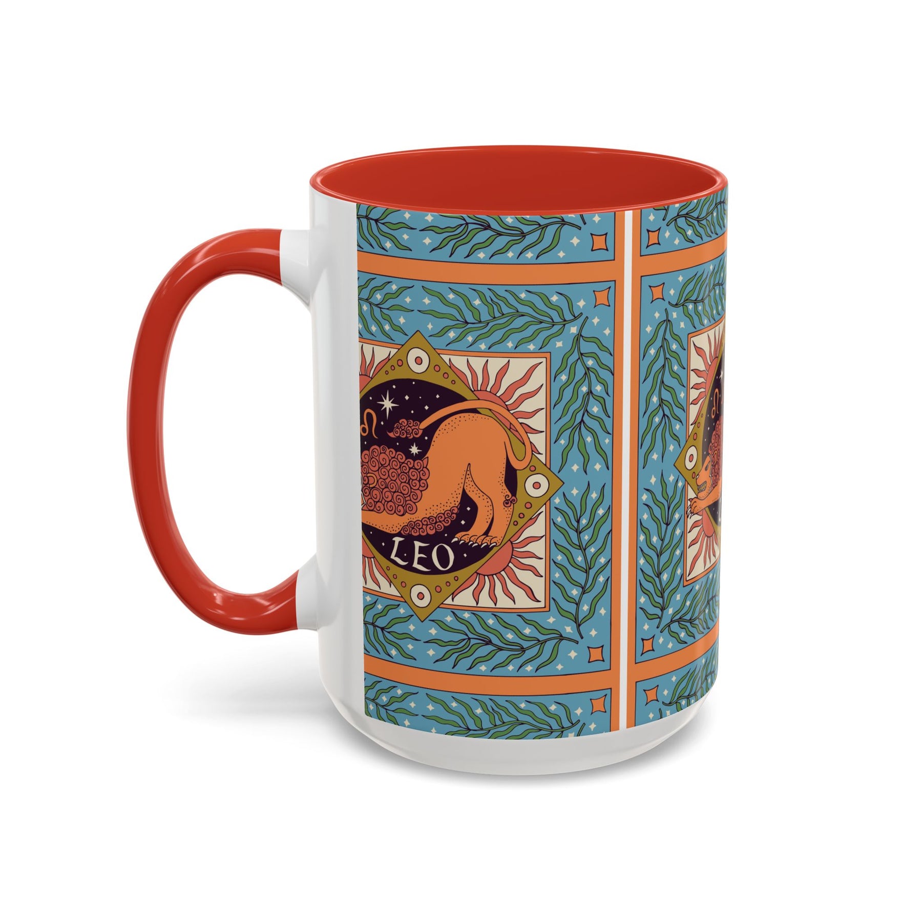 Vibrant Leo Zodiac Coffee Mug, Custom Ceramic 11oz & 15oz Colorful Design - Ira World Art LLC