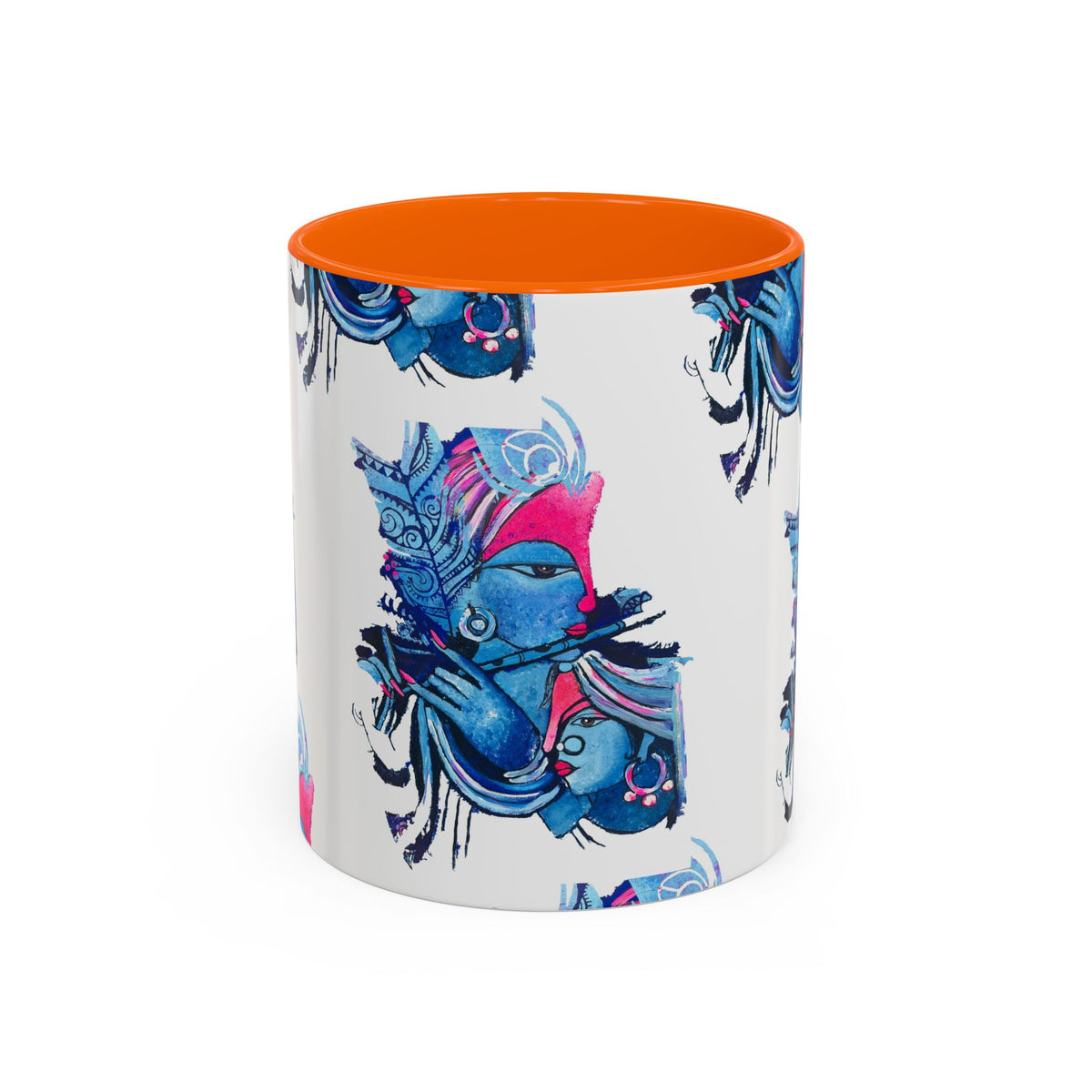 Vibrant Blue Ceramic Coffee Mug with Artistic Hindu Design, 11oz & 15oz - Ira World Art LLC