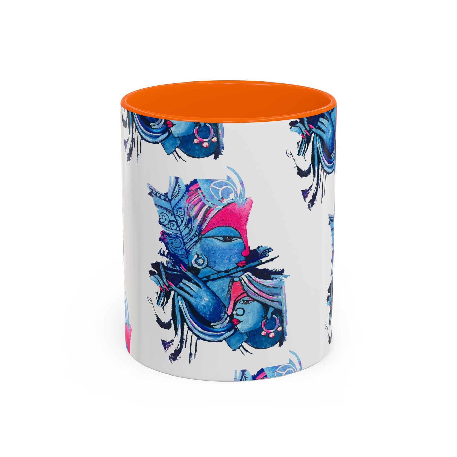 Vibrant Blue Ceramic Coffee Mug with Artistic Hindu Design, 11oz & 15oz - Ira World Art LLC