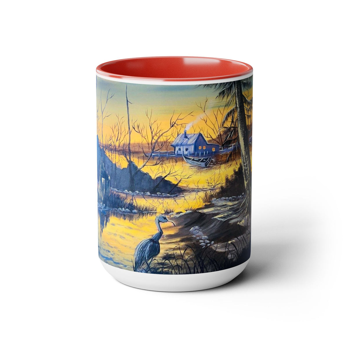 Unique 15oz Ceramic Coffee Mug with Two-Tone Colorful Design, Artistic Yoga Mug - Ira World Art LLC