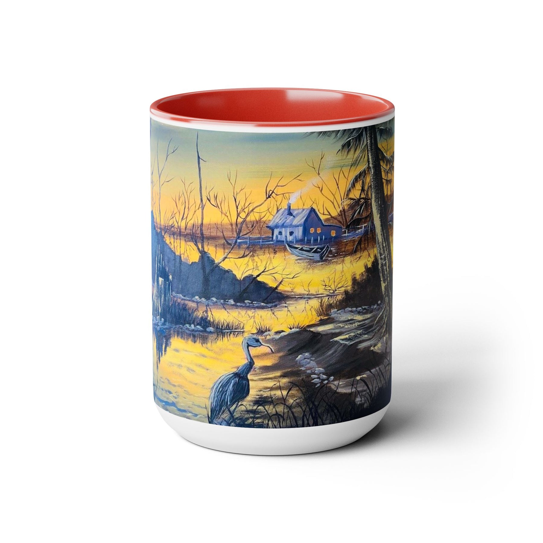 Unique 15oz Ceramic Coffee Mug with Two-Tone Colorful Design, Artistic Yoga Mug - Ira World Art LLC