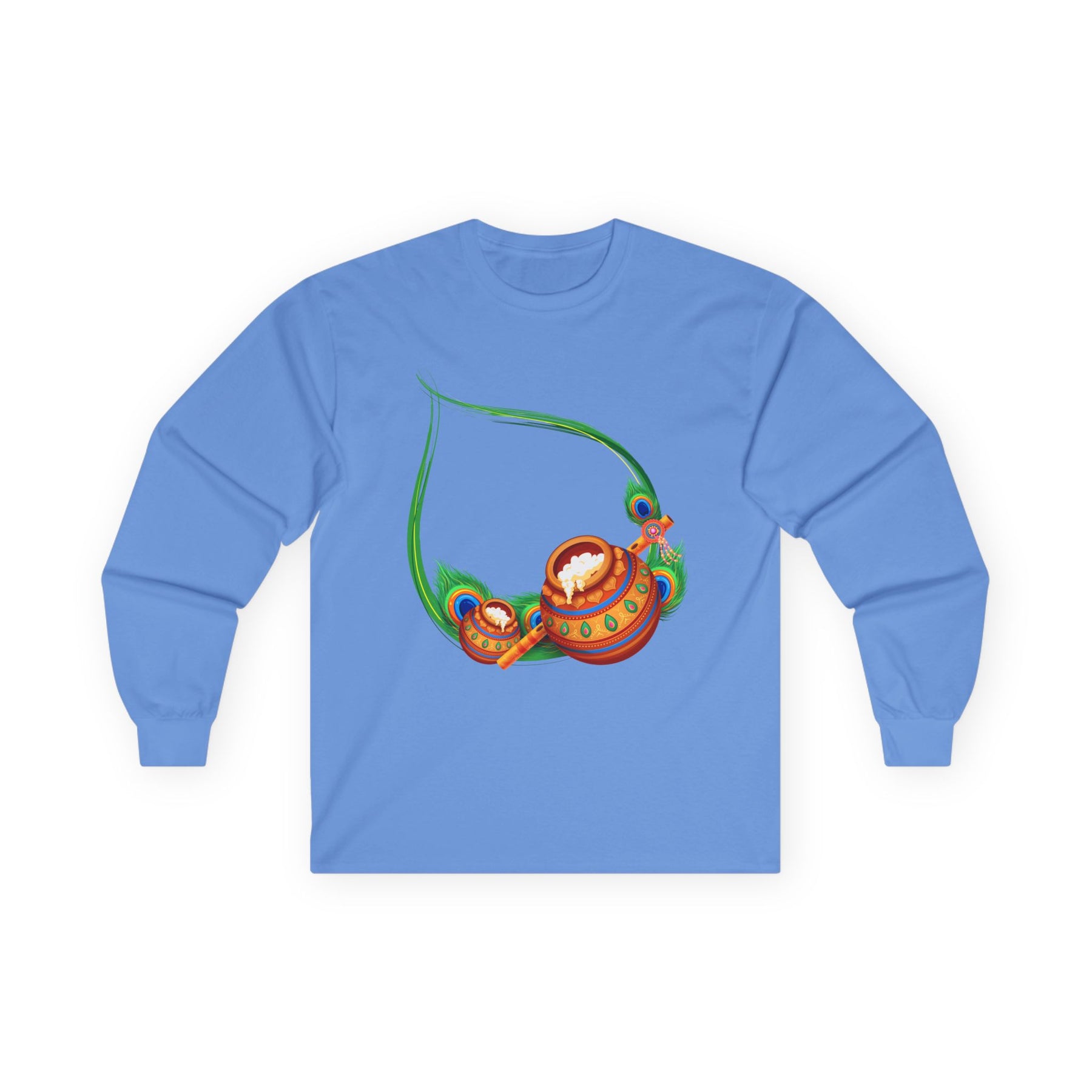 Krishna Matka Long Sleeve Tee, Indian God Full Sleeve Shirt, Religious Unisex Cotton Top, Krishna Art Tee, Festival Clothing, Hindu Long - Ira World Art LLC