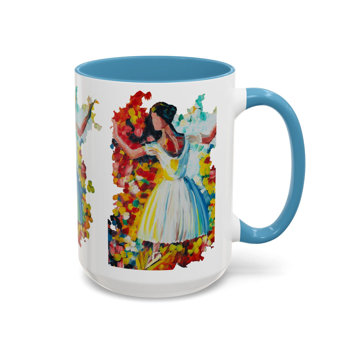 Colorful Ballet Latte Mug, Artistic Ceramic Coffee Cup with Floral Design - Ira World Art LLC