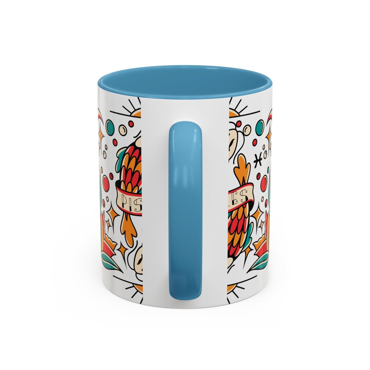 Colorful Pisces Zodiac Mug, Painted Ceramic 11oz Unique Coffee Cup - Ira World Art LLC