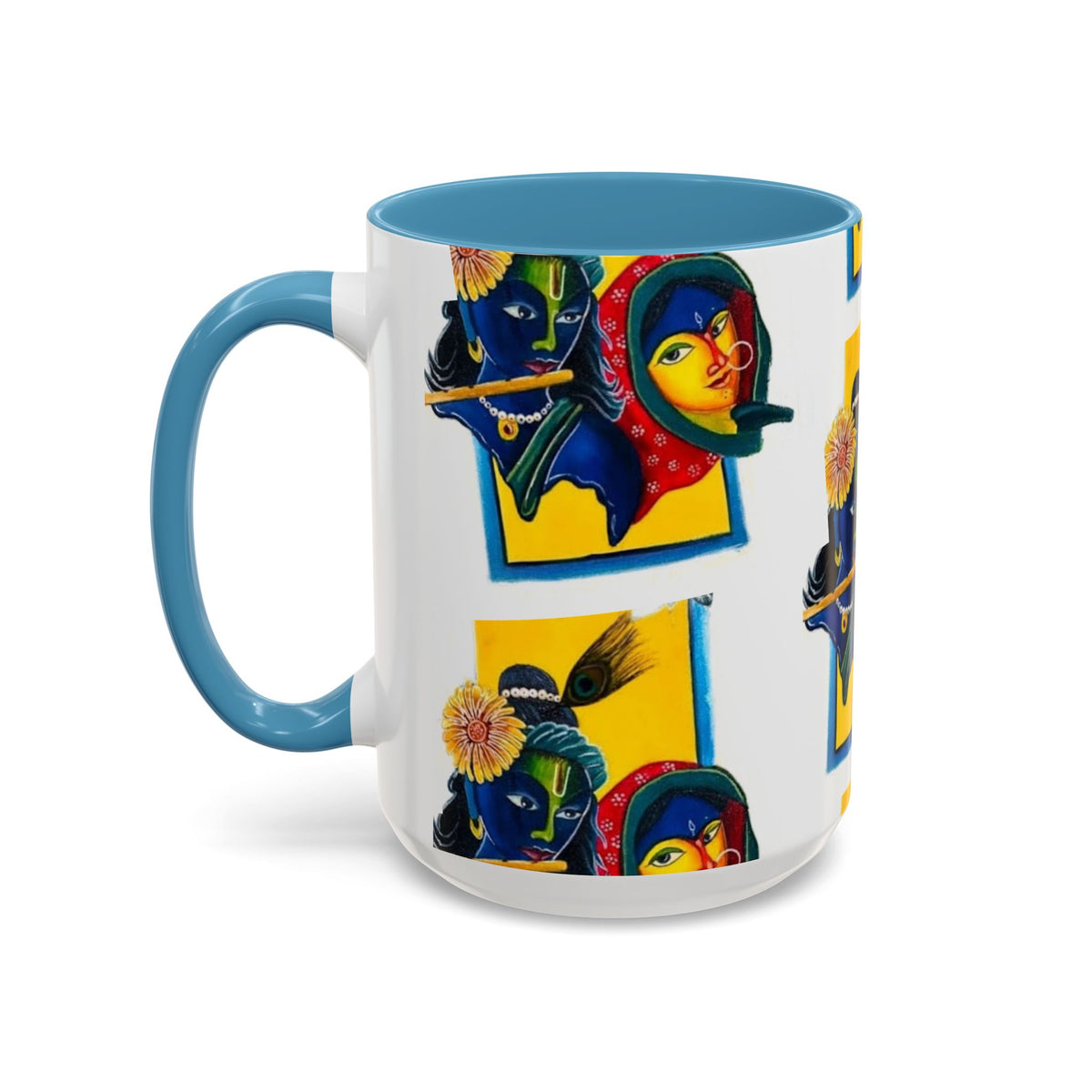 Colorful Ceramic Mug with Unique Hindu Art Design, 11oz & 15oz Aesthetic Gift - Ira World Art LLC