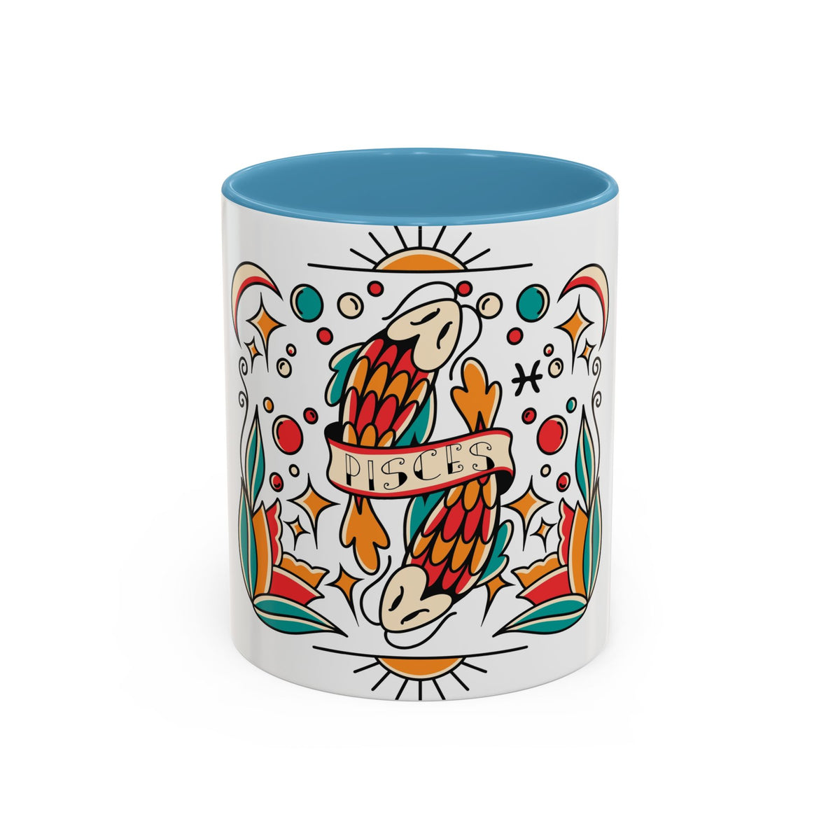 Colorful Pisces Zodiac Mug, Painted Ceramic 11oz Unique Coffee Cup - Ira World Art LLC