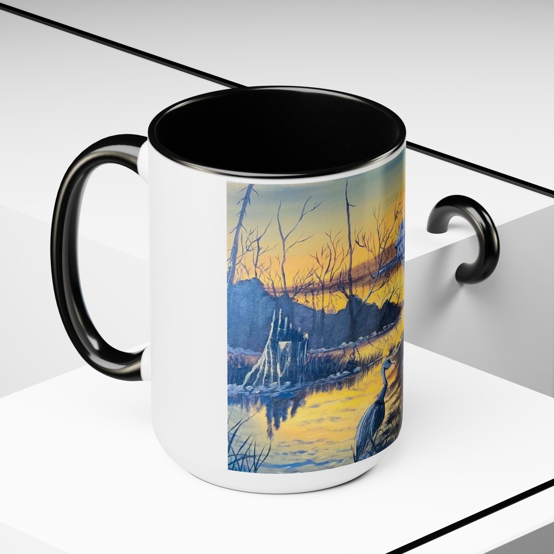 Unique 15oz Ceramic Coffee Mug with Two-Tone Colorful Design, Artistic Yoga Mug - Ira World Art LLC
