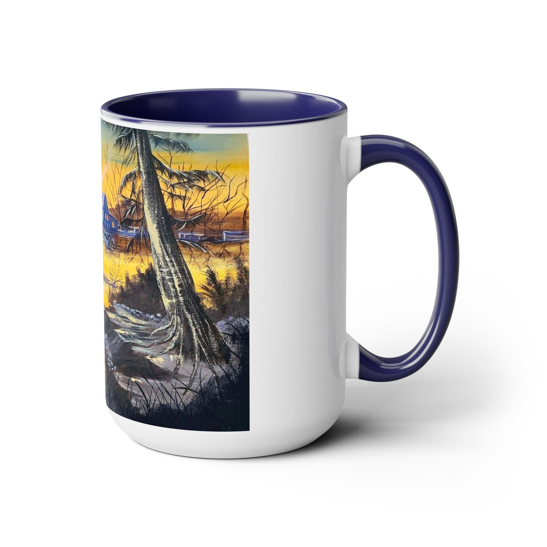 Unique 15oz Ceramic Coffee Mug with Two-Tone Colorful Design, Artistic Yoga Mug - Ira World Art LLC
