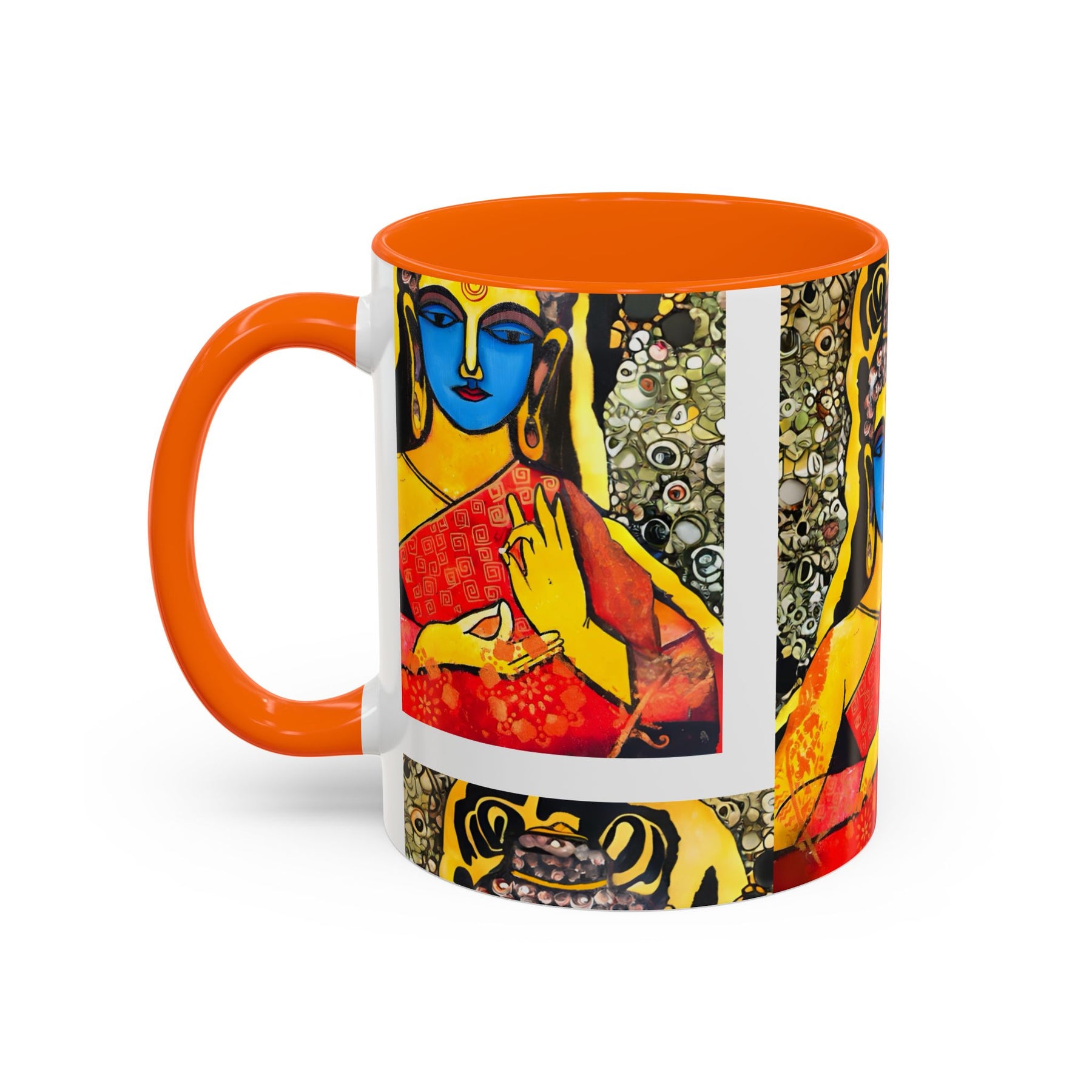 Inspirational Yoga Ceramic Mug, Colorful Buddhist Painting, 11oz & 15oz Unique Coffee Cup - Ira World Art LLC