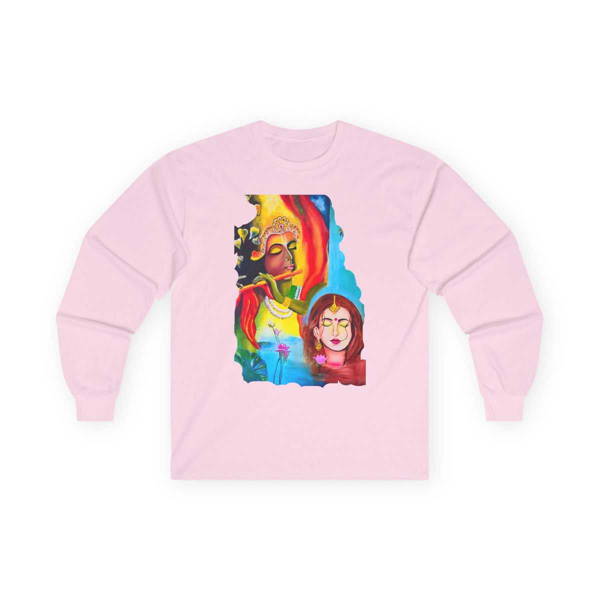 Radha Krishna Unisex Tee, Sacred Hindu Deities Shirt, Spiritual Long Sleeve Top, Yoga Meditation Apparel, Ethnic Boho Clothing, Festival - Ira World Art LLC