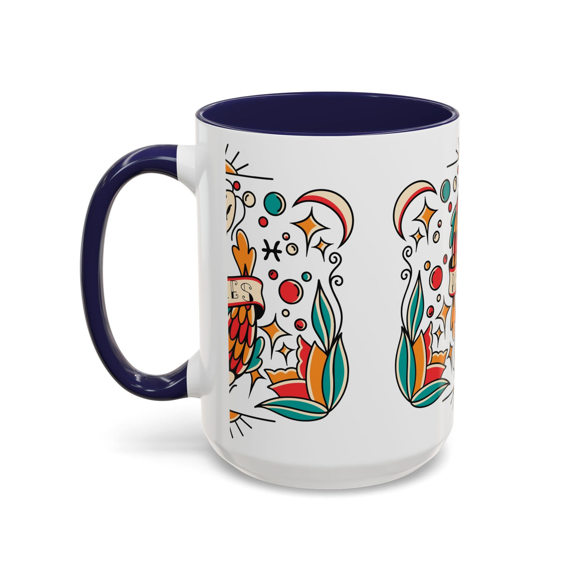 Colorful Pisces Zodiac Mug, Painted Ceramic 11oz Unique Coffee Cup - Ira World Art LLC