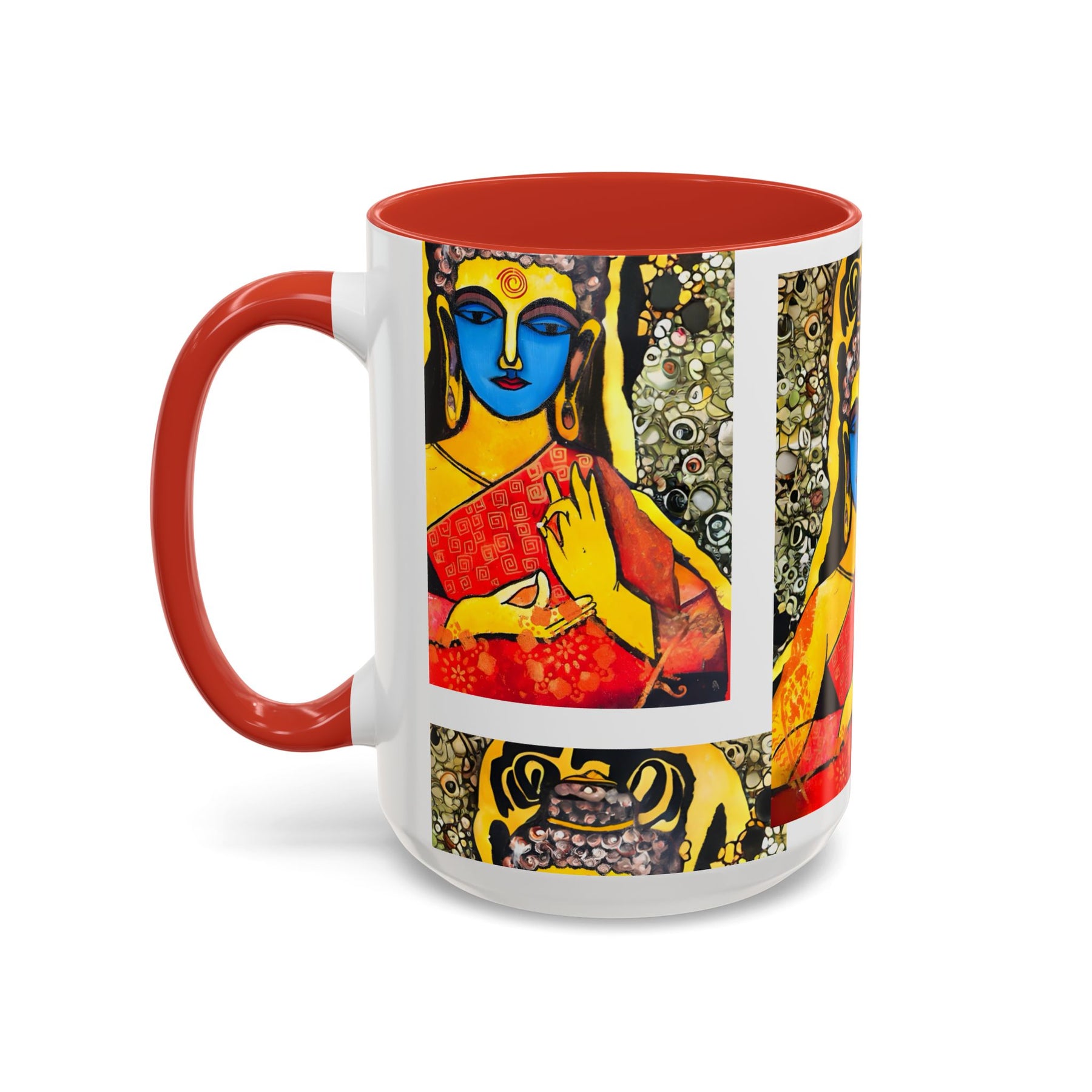 Inspirational Yoga Ceramic Mug, Colorful Buddhist Painting, 11oz & 15oz Unique Coffee Cup - Ira World Art LLC