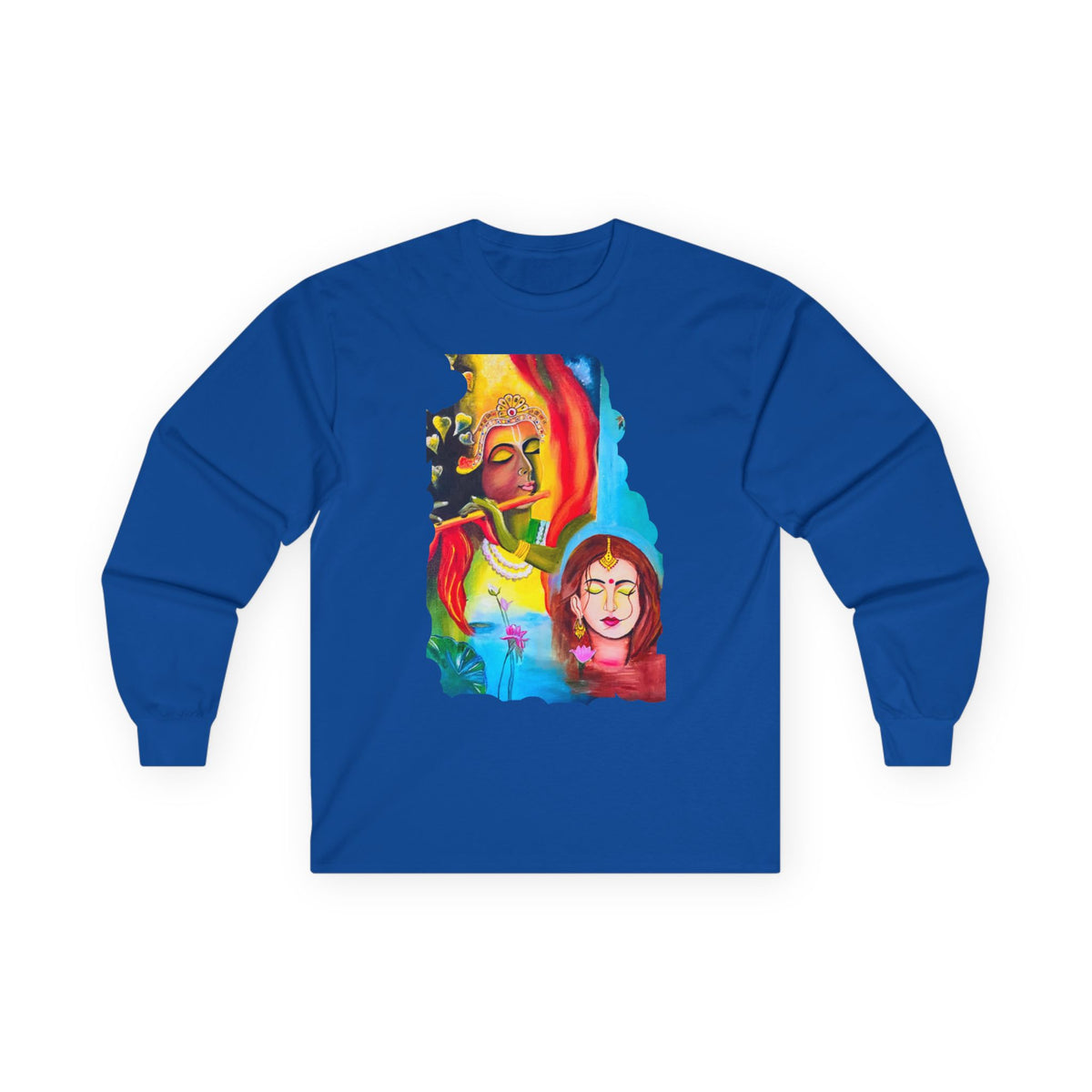 Radha Krishna Unisex Tee, Sacred Hindu Deities Shirt, Spiritual Long Sleeve Top, Yoga Meditation Apparel, Ethnic Boho Clothing, Festival - Ira World Art LLC