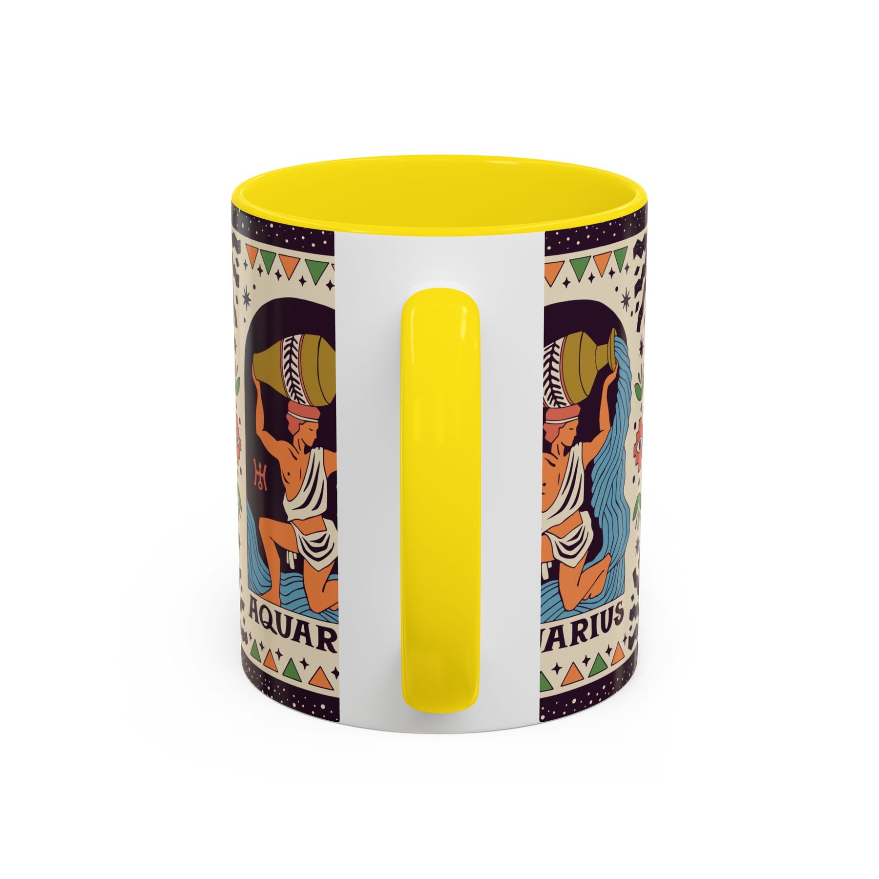 Aquarius Zodiac Painted Mug, Custom Ceramic 11oz and 15oz Coffee Cup - Ira World Art LLC
