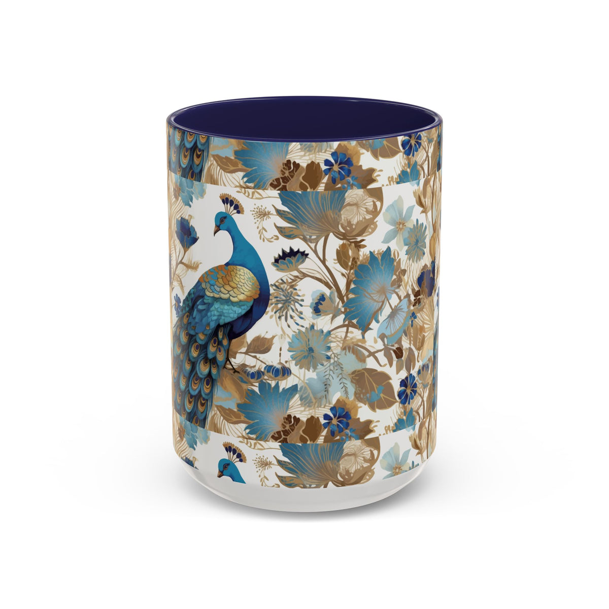 Elegant Peacock Ceramic Coffee Mug, Colorful 11oz & 15oz Custom Design - Ira World Art LLC