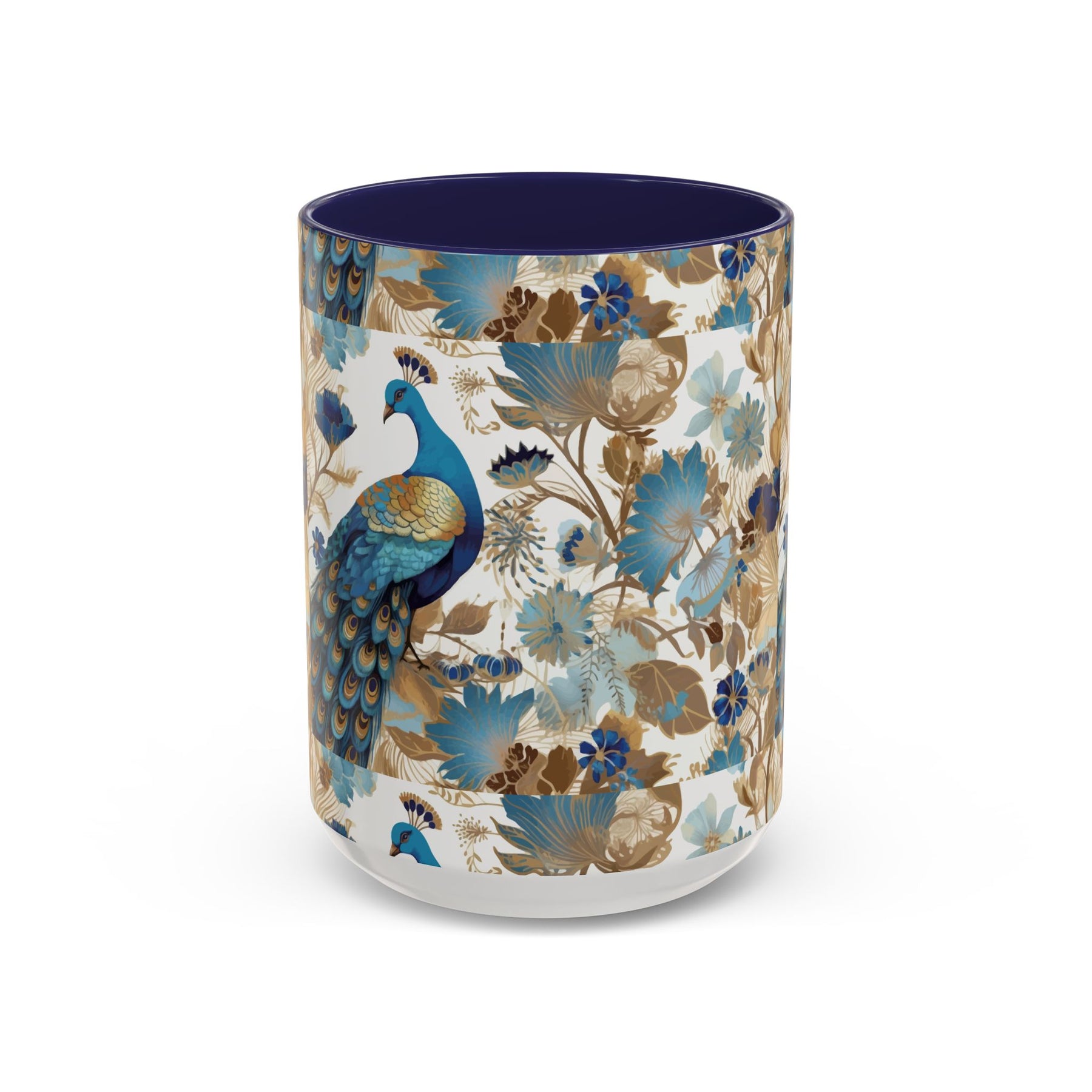 Elegant Peacock Ceramic Coffee Mug, Colorful 11oz & 15oz Custom Design - Ira World Art LLC