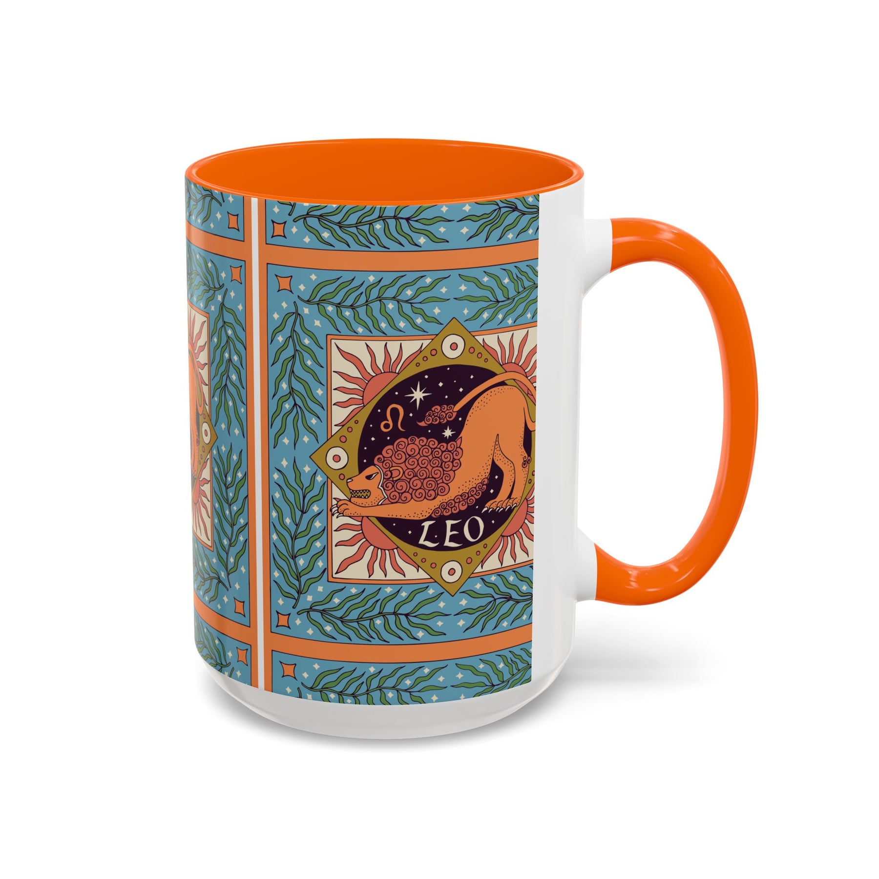 Vibrant Leo Zodiac Coffee Mug, Custom Ceramic 11oz & 15oz Colorful Design - Ira World Art LLC