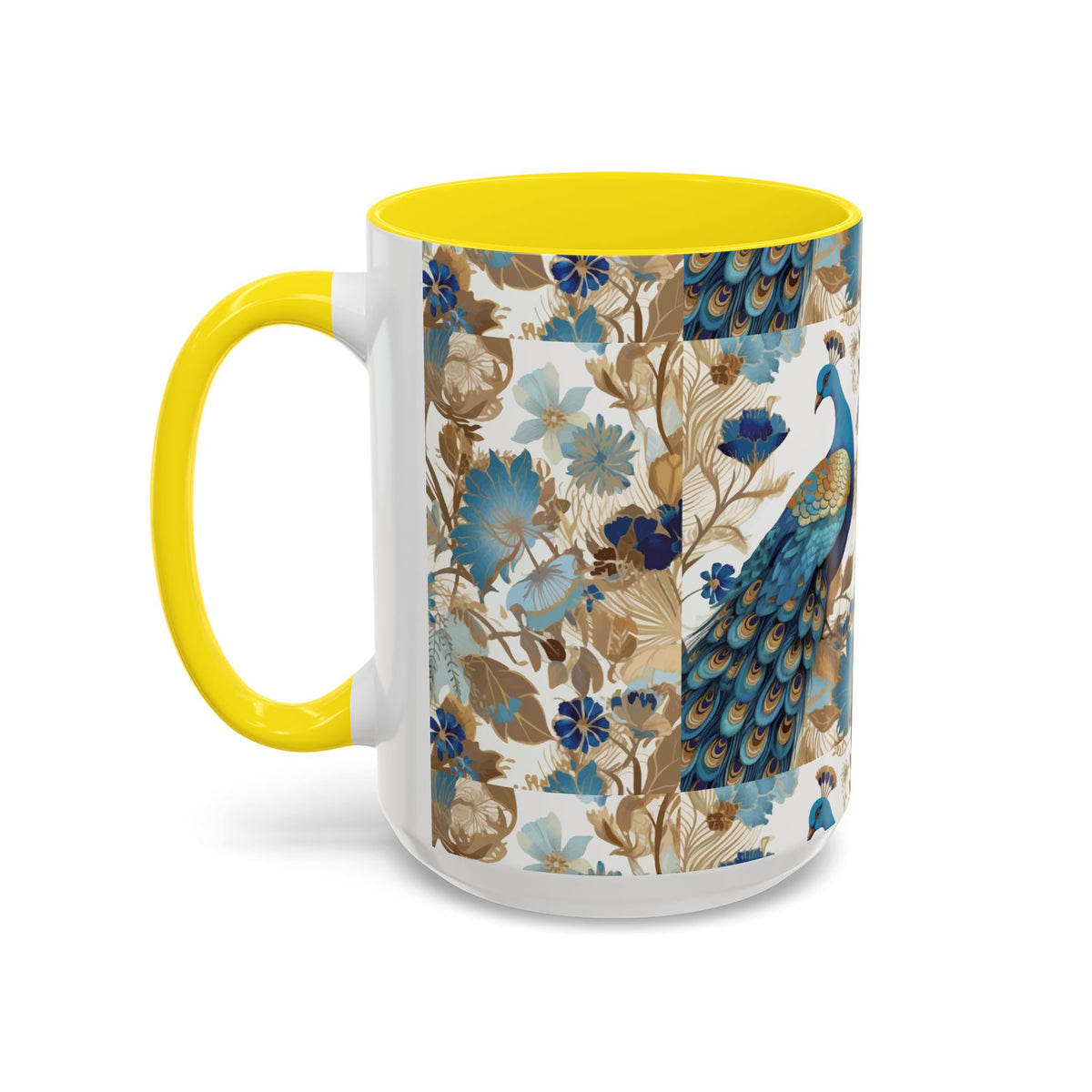 Elegant Peacock Ceramic Coffee Mug, Colorful 11oz & 15oz Custom Design - Ira World Art LLC