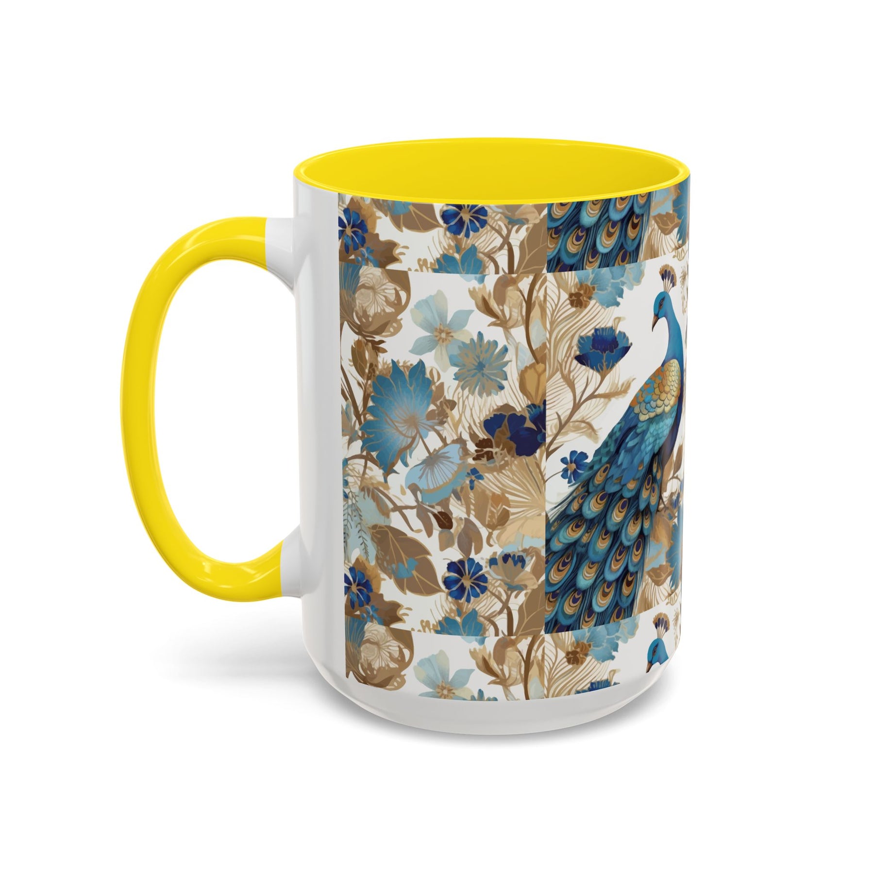 Elegant Peacock Ceramic Coffee Mug, Colorful 11oz & 15oz Custom Design - Ira World Art LLC